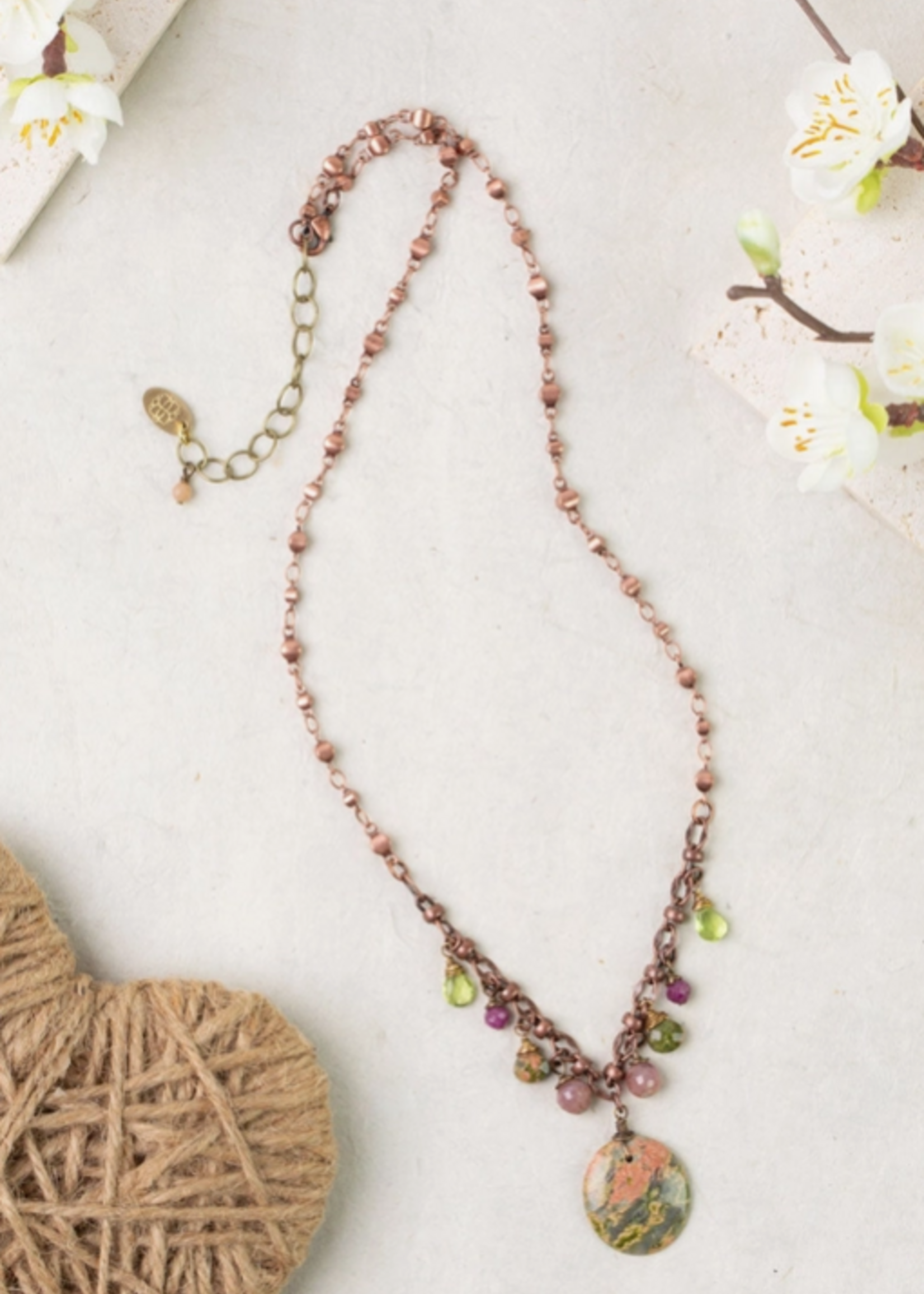 Dominion 17.5-19.5" Peridot, Ruby with Unakite Focal Statement Necklace