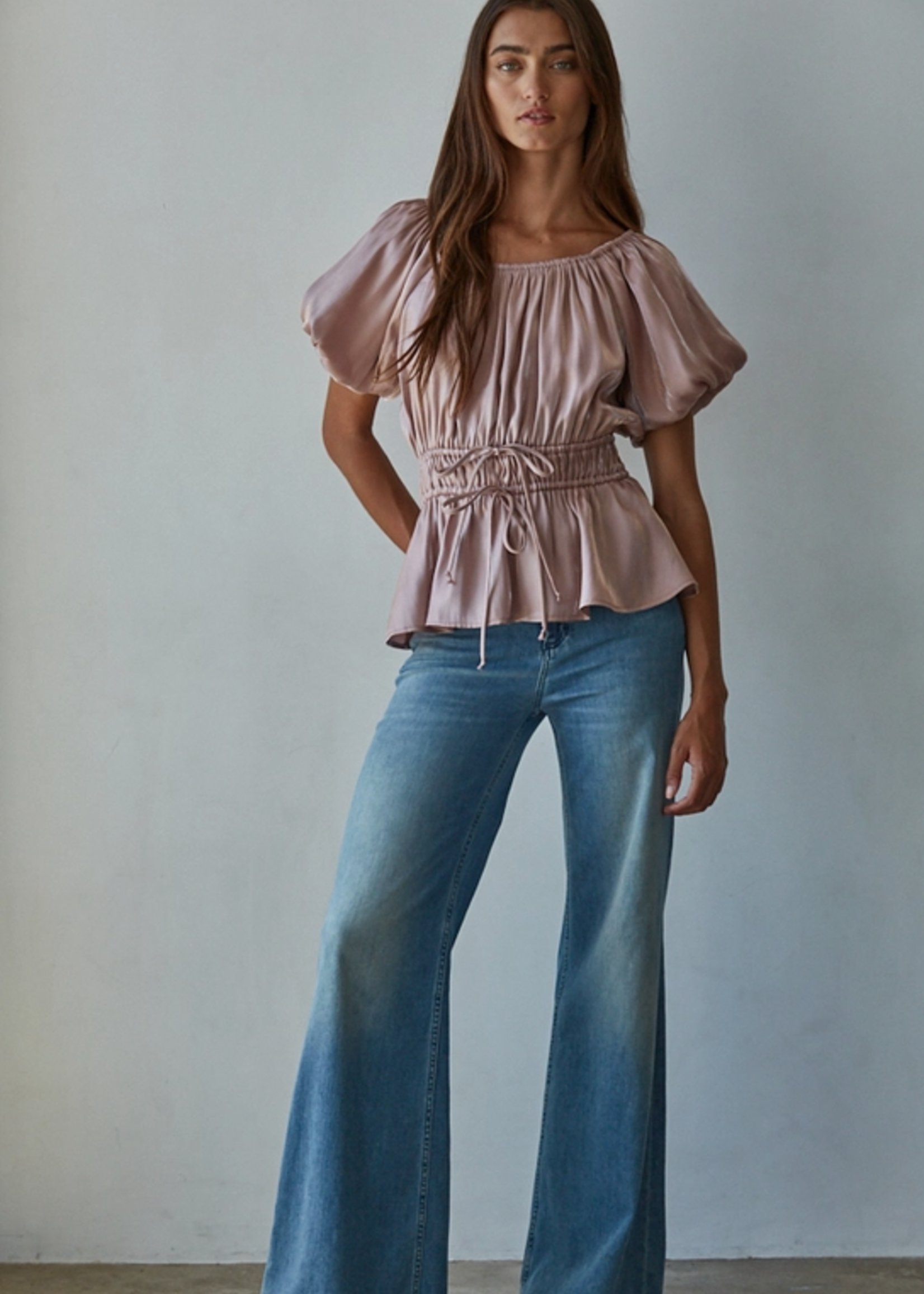 Balloon Short Sleeve Peplum Top