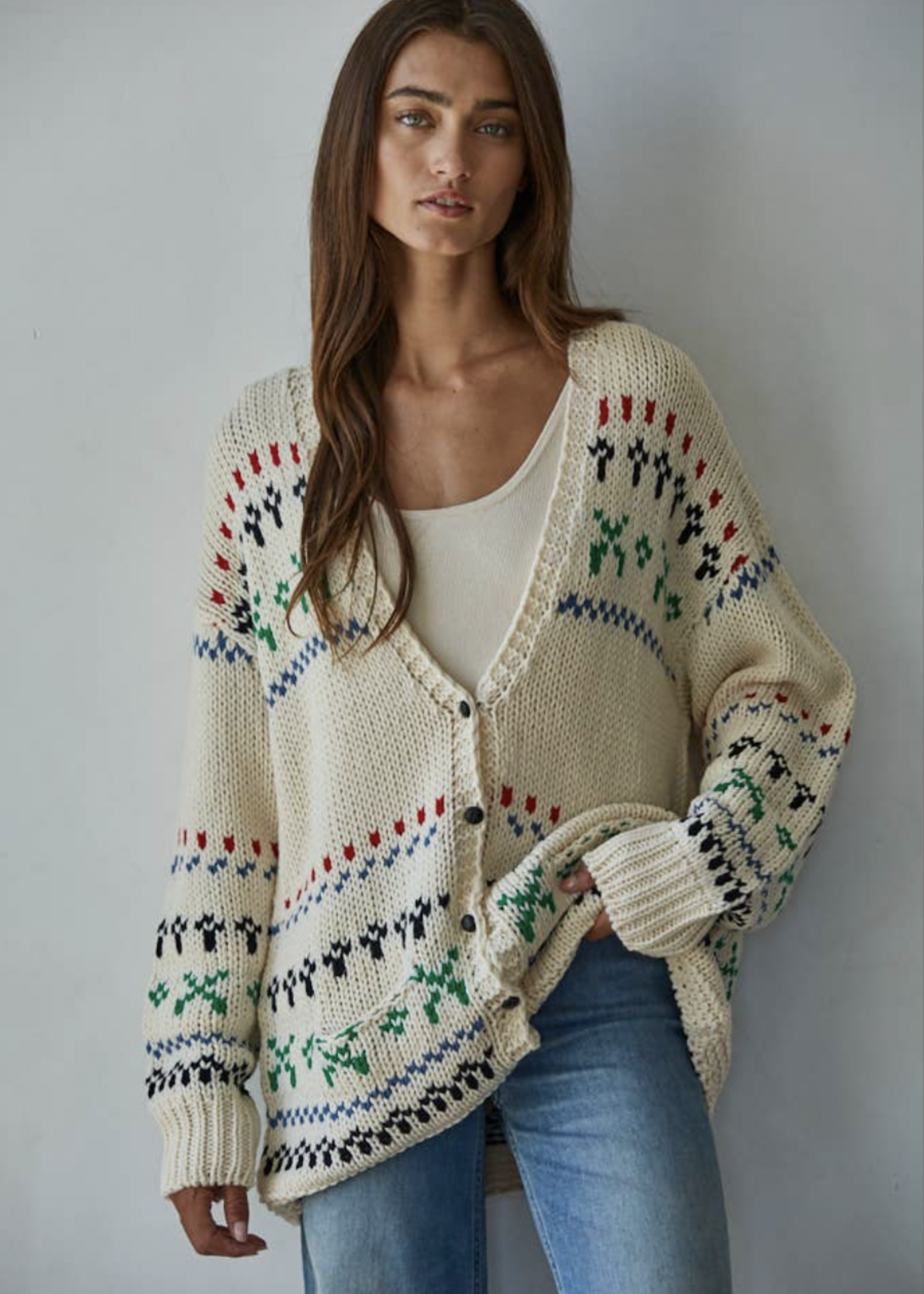 Print Detail V Neck Cardigan