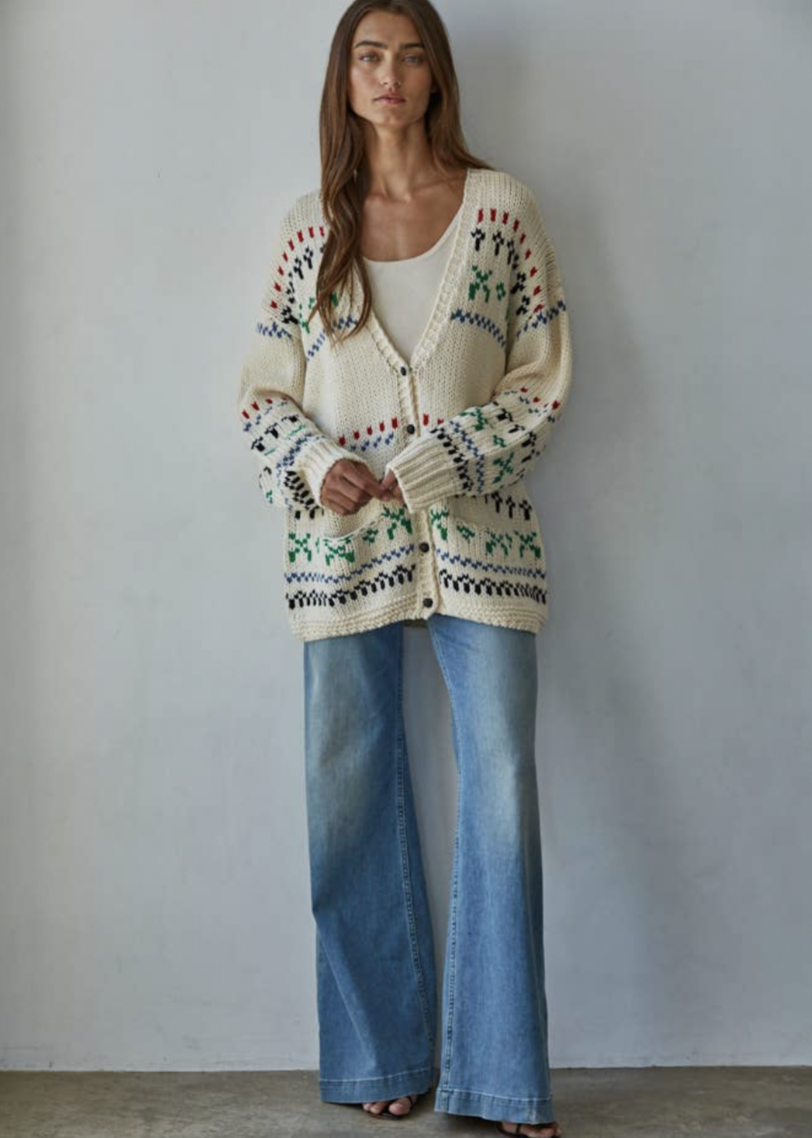 Print Detail V Neck Cardigan