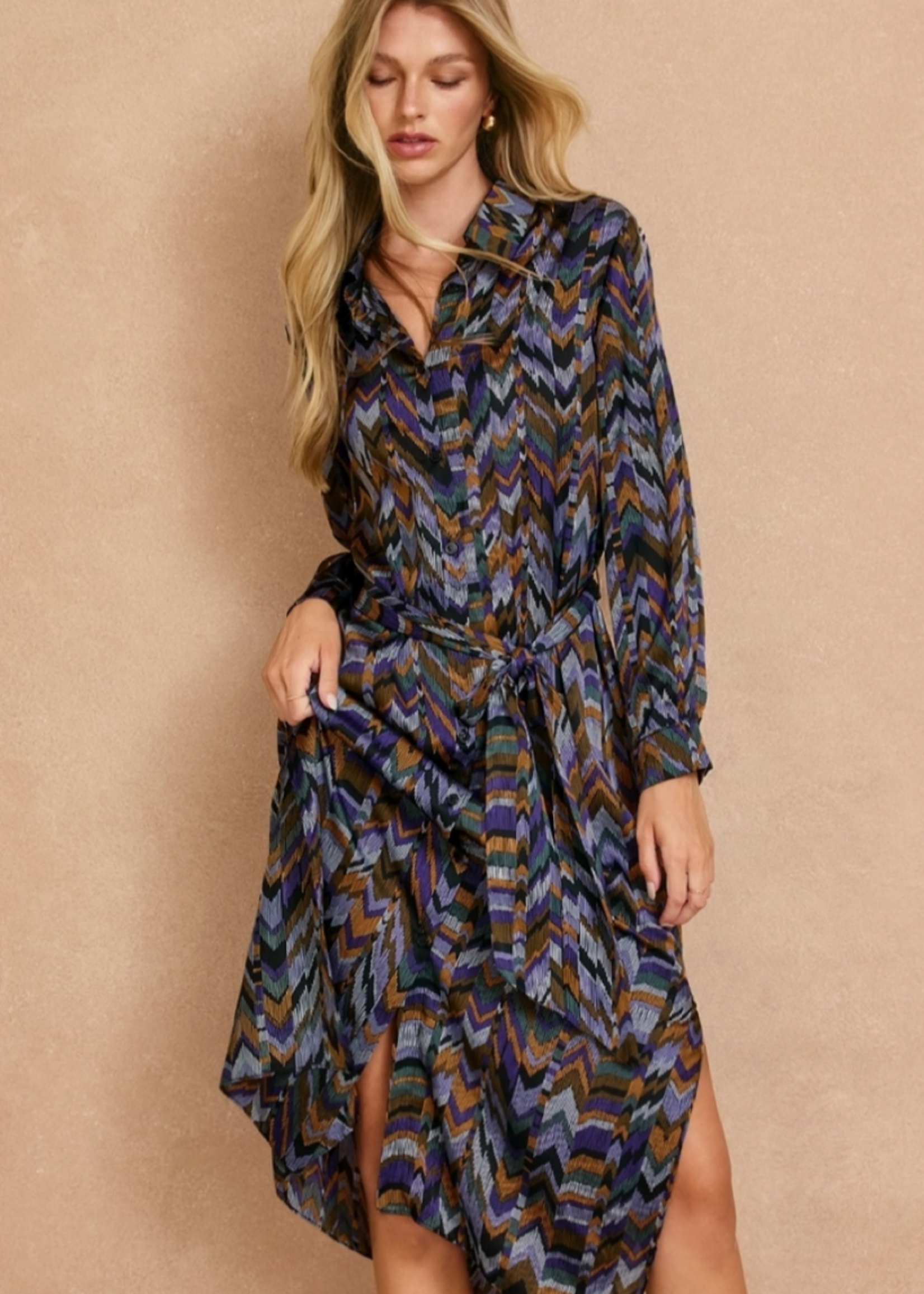 Roll with It Satin Shirt Dress