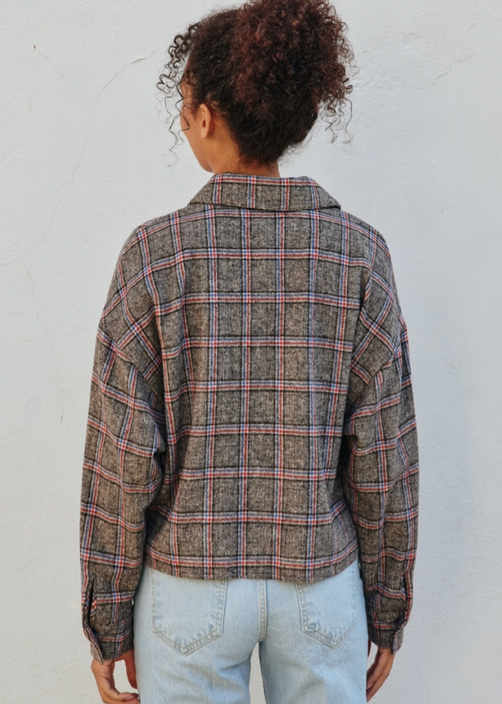 Cropped Plaid Shirt Jacket