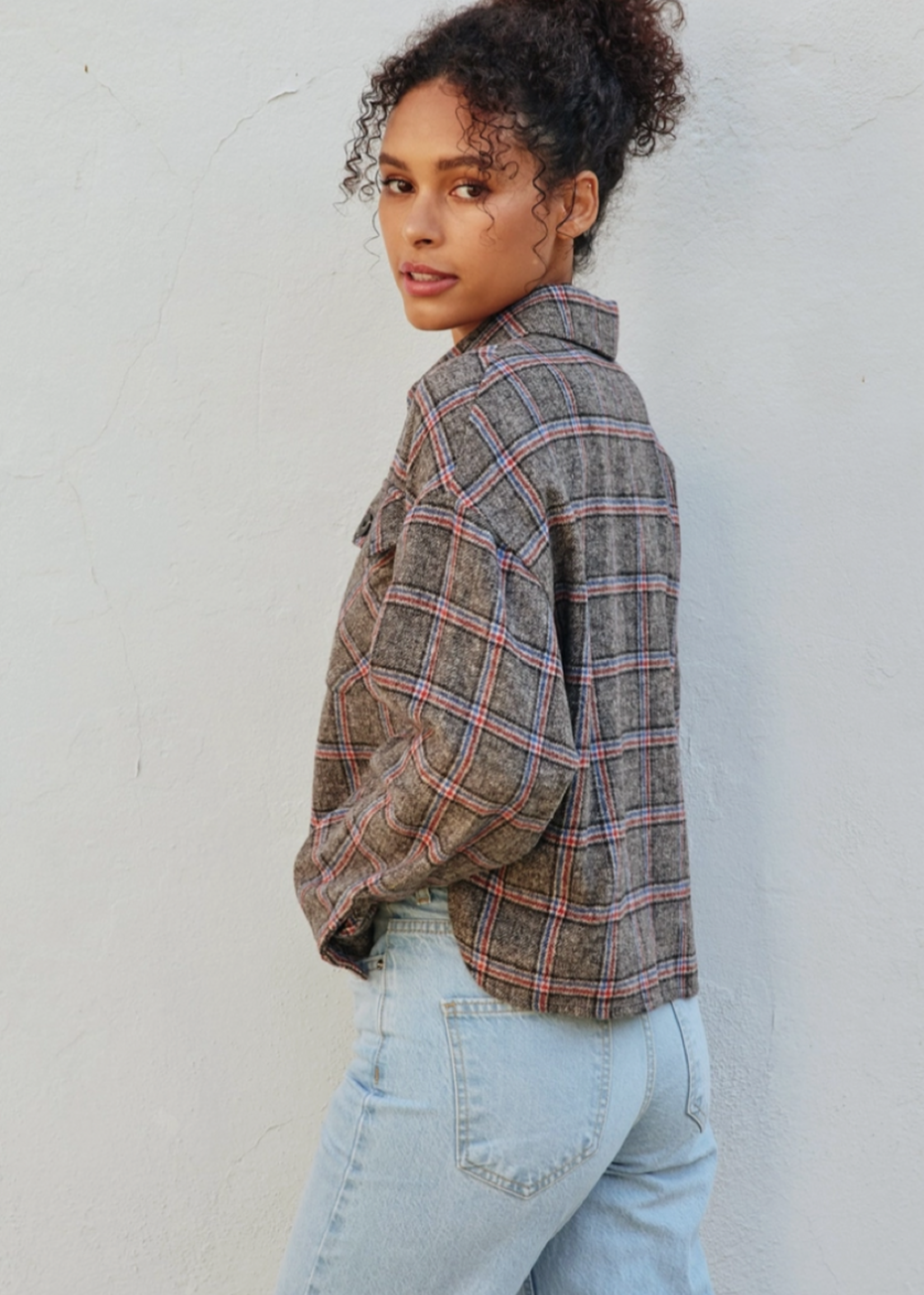 Cropped Plaid Shirt Jacket