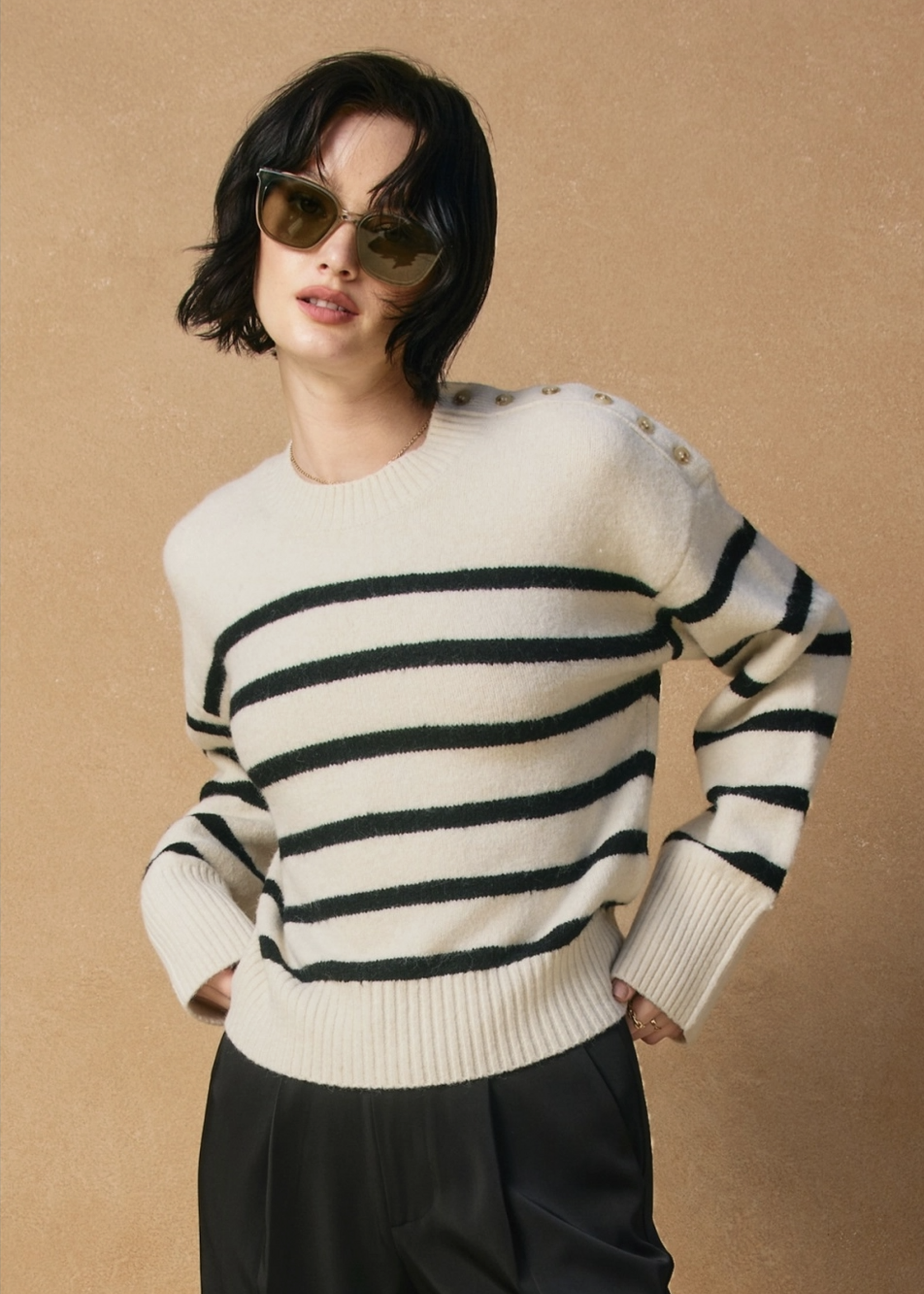 Striped Button Detail Sweater Ivory/Black