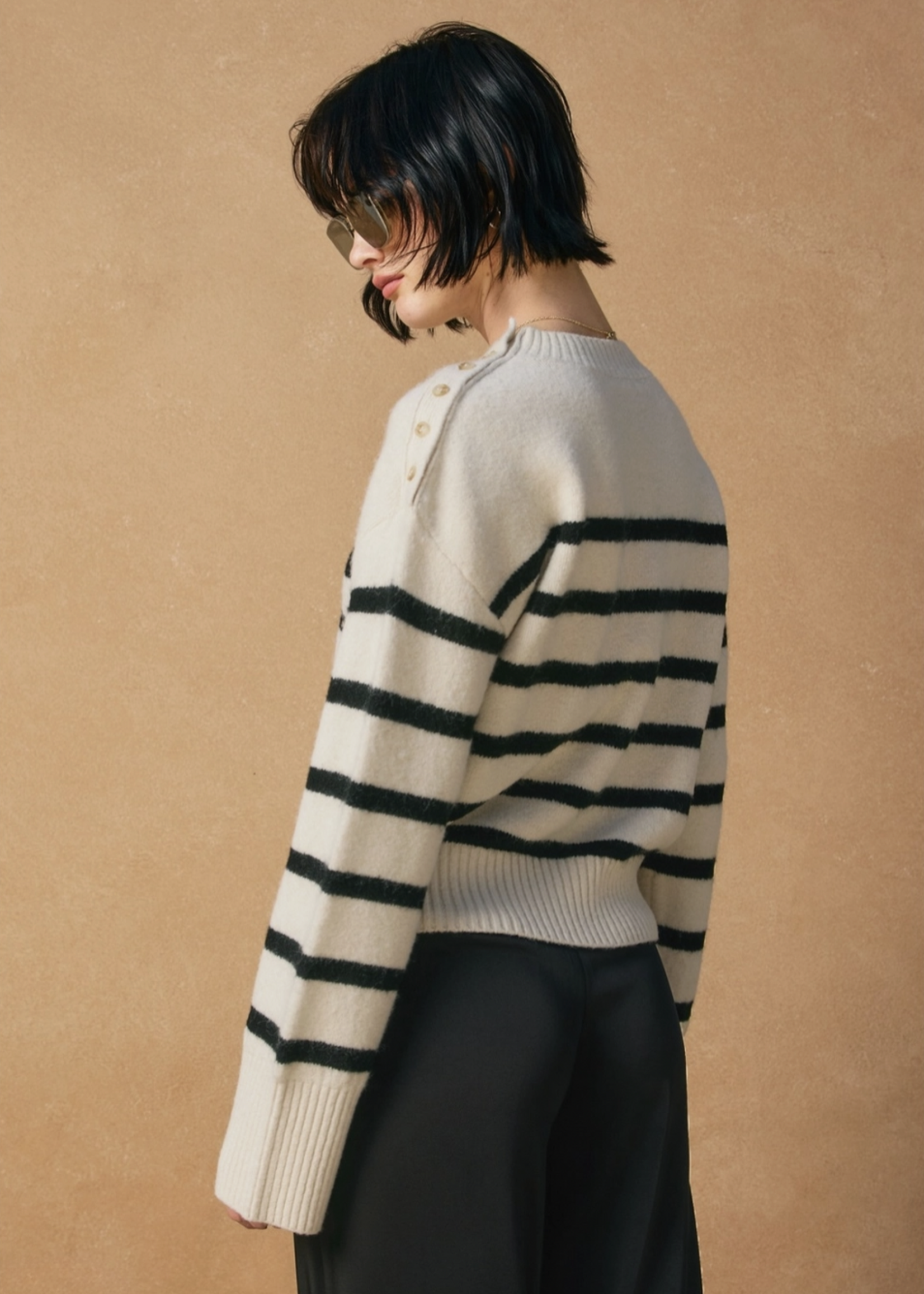 Striped Button Detail Sweater Ivory/Black