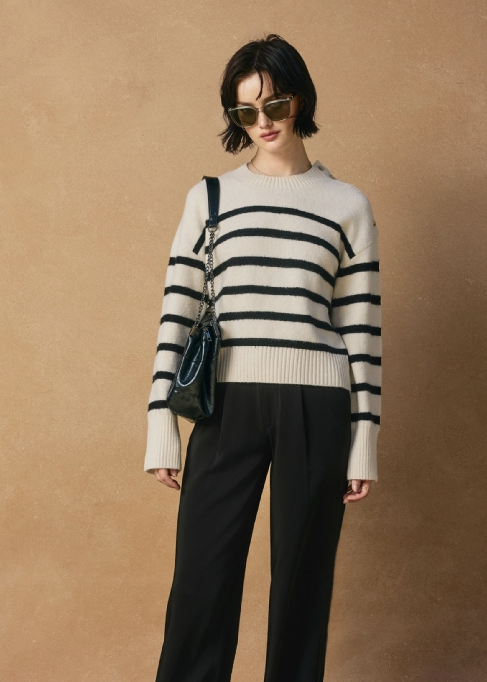 Striped Button Detail Sweater Ivory/Black