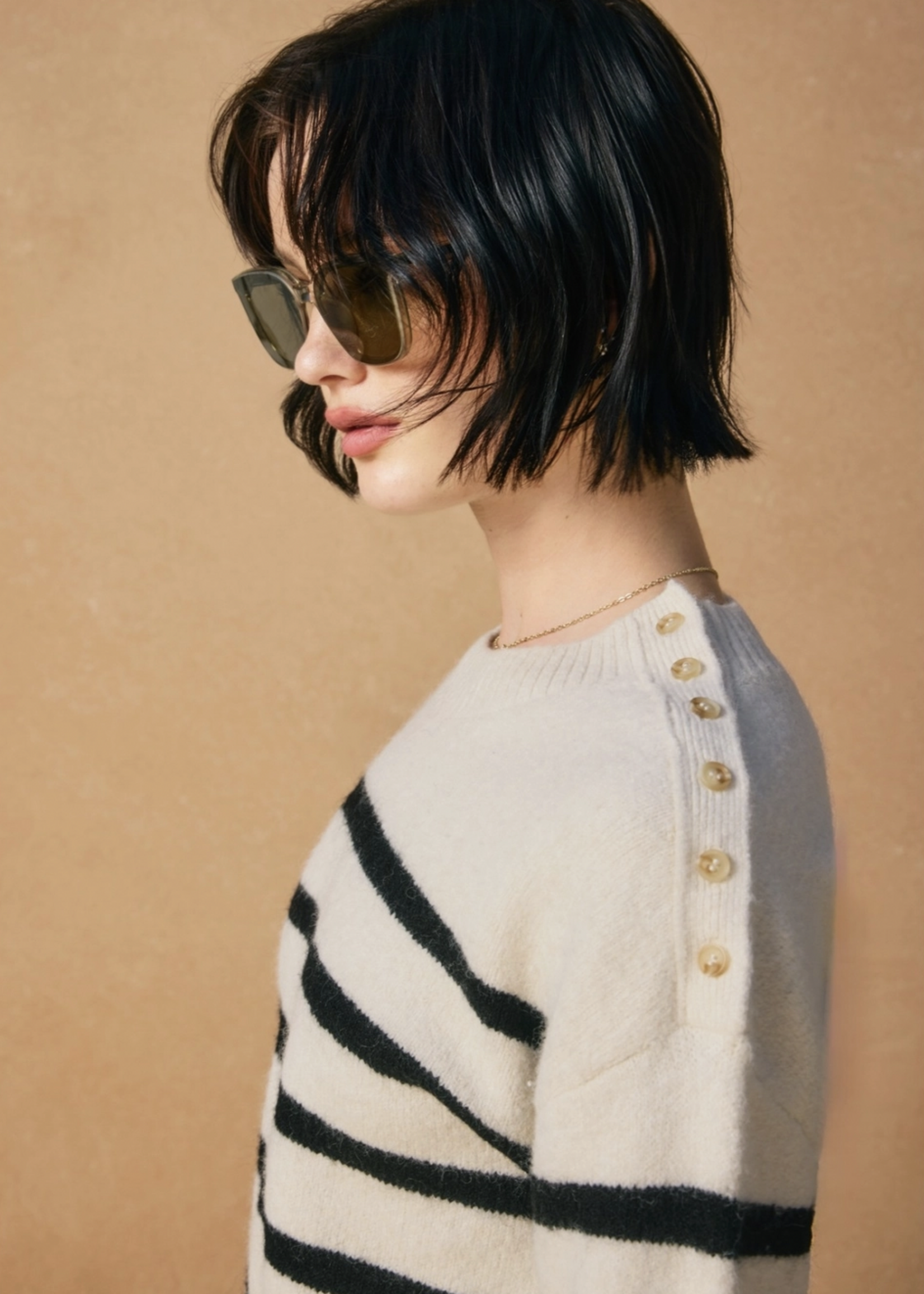 Striped Button Detail Sweater Ivory/Black
