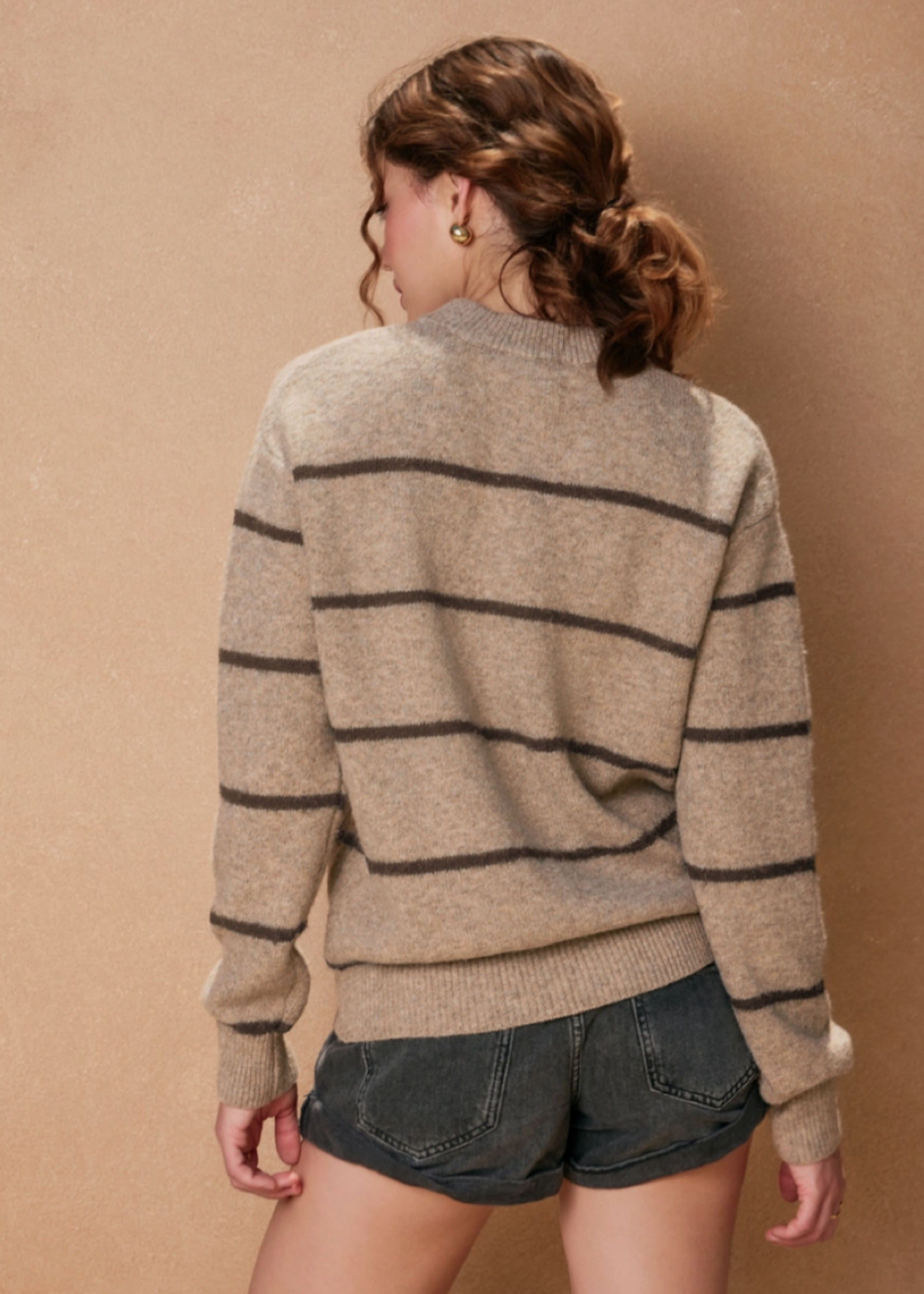 Striped Crewneck Sweater Khaki/Brown