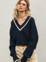 Stripe Detail Cropped Sweater Navy/Ivory