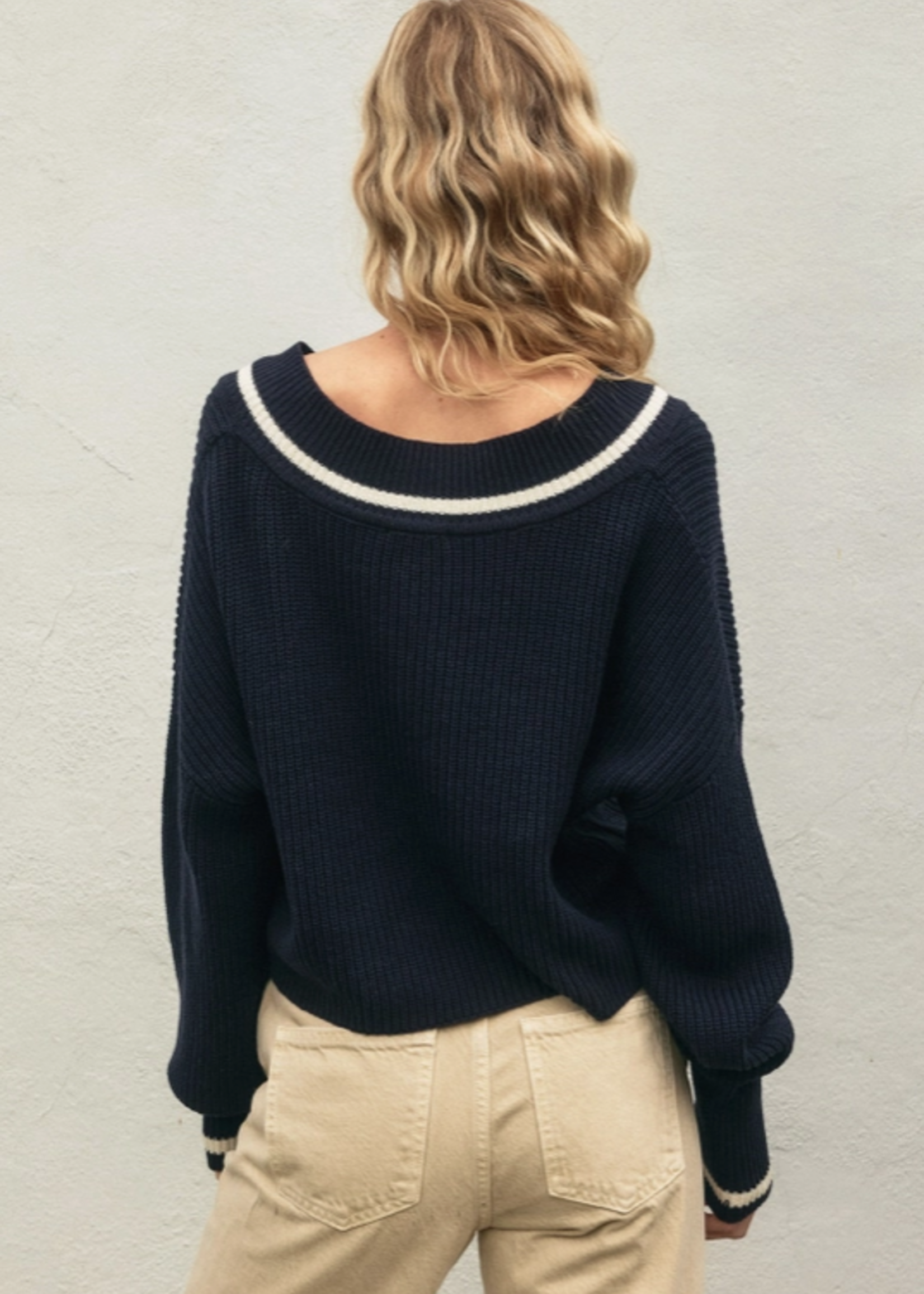 Stripe Detail Cropped Sweater Navy/Ivory
