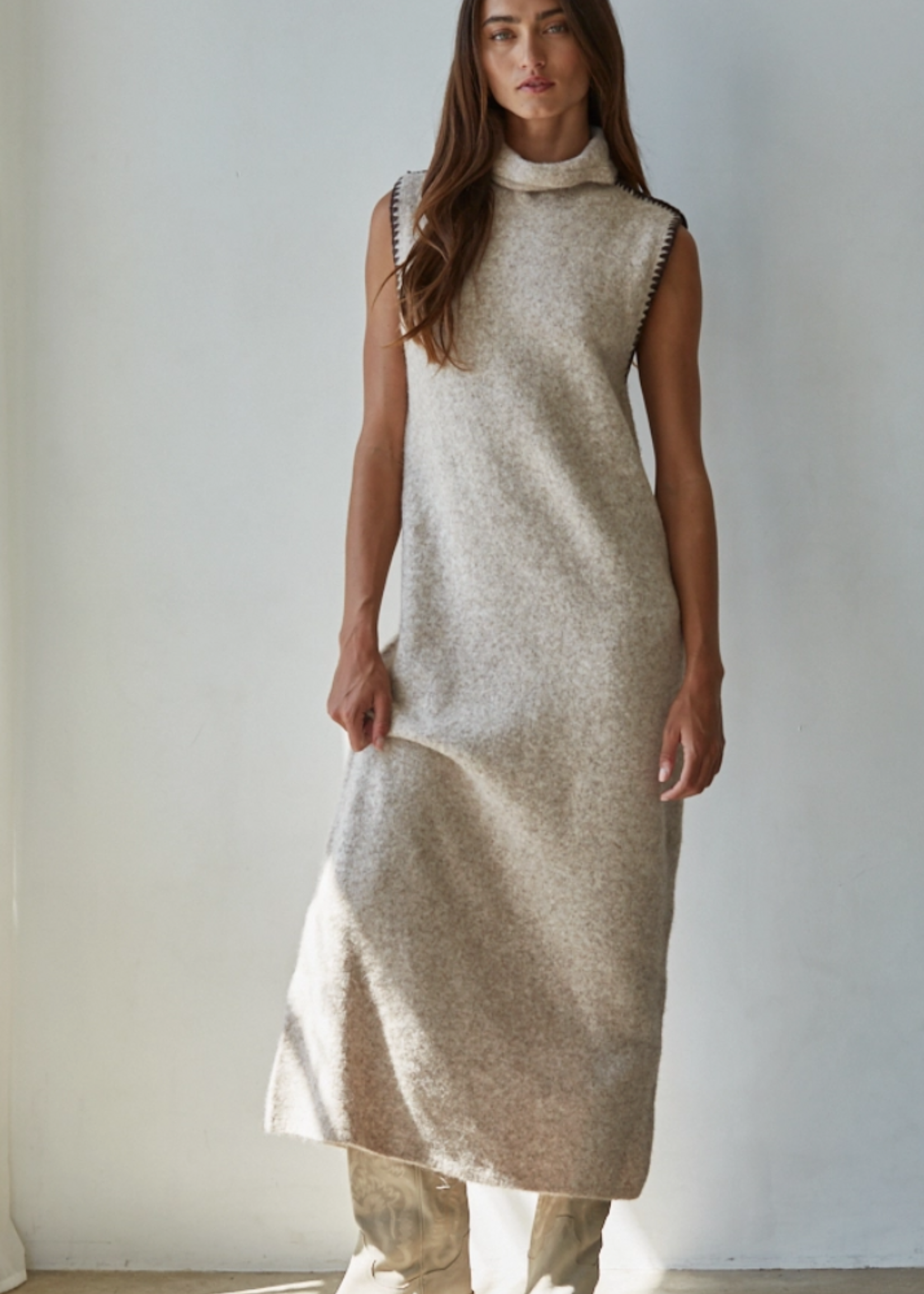 Sweater Turtle Neck Sleeveless Bodycon Maxi