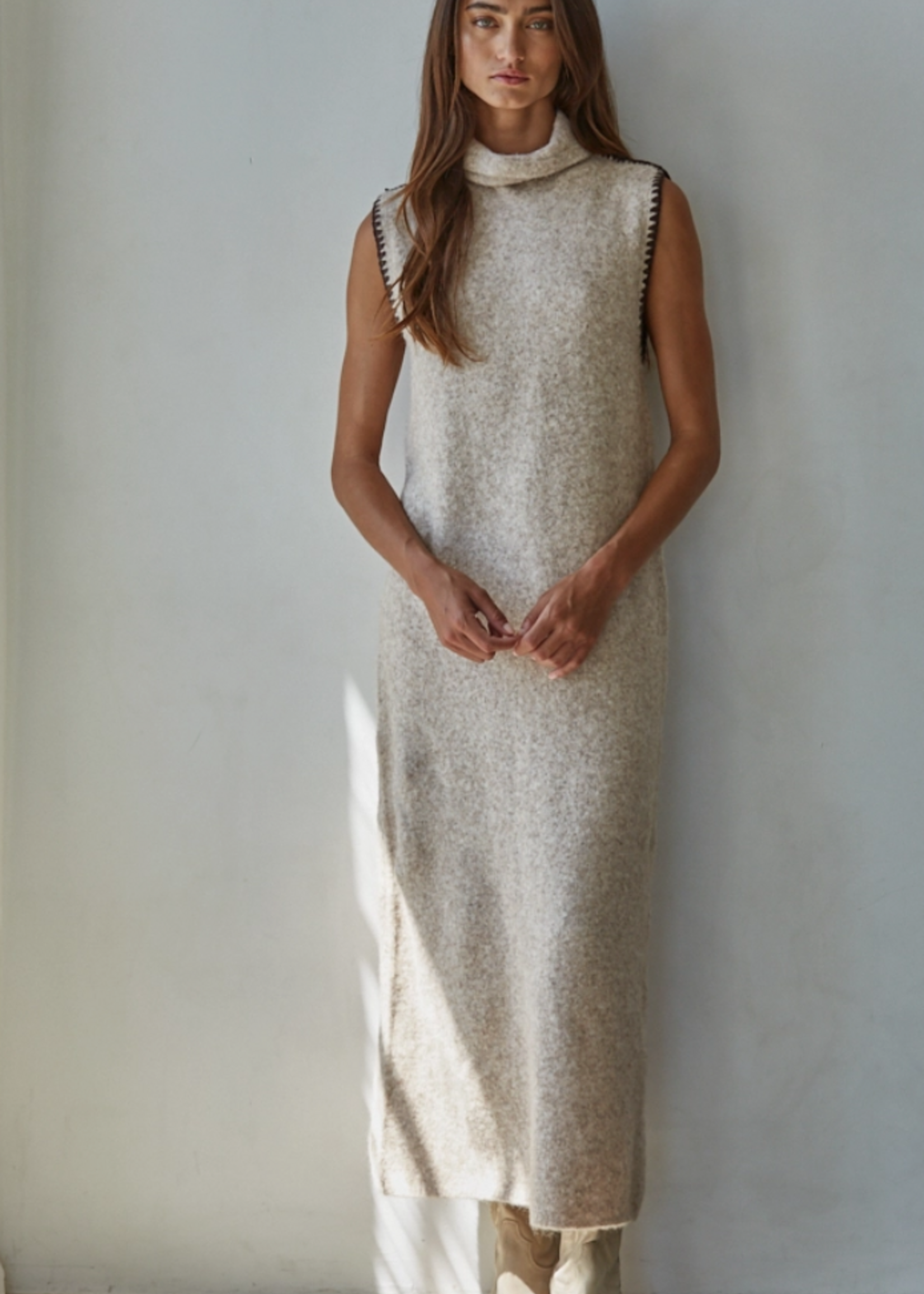 Sweater Turtle Neck Sleeveless Bodycon Maxi