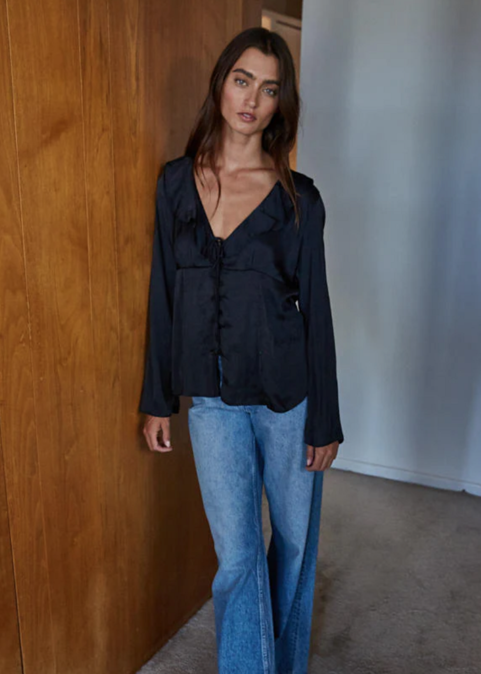 Ruffled Button Down Blouse Top