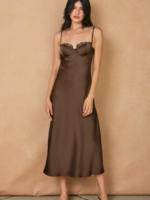 Dull Satin Lace Trim Slip Midi Dress