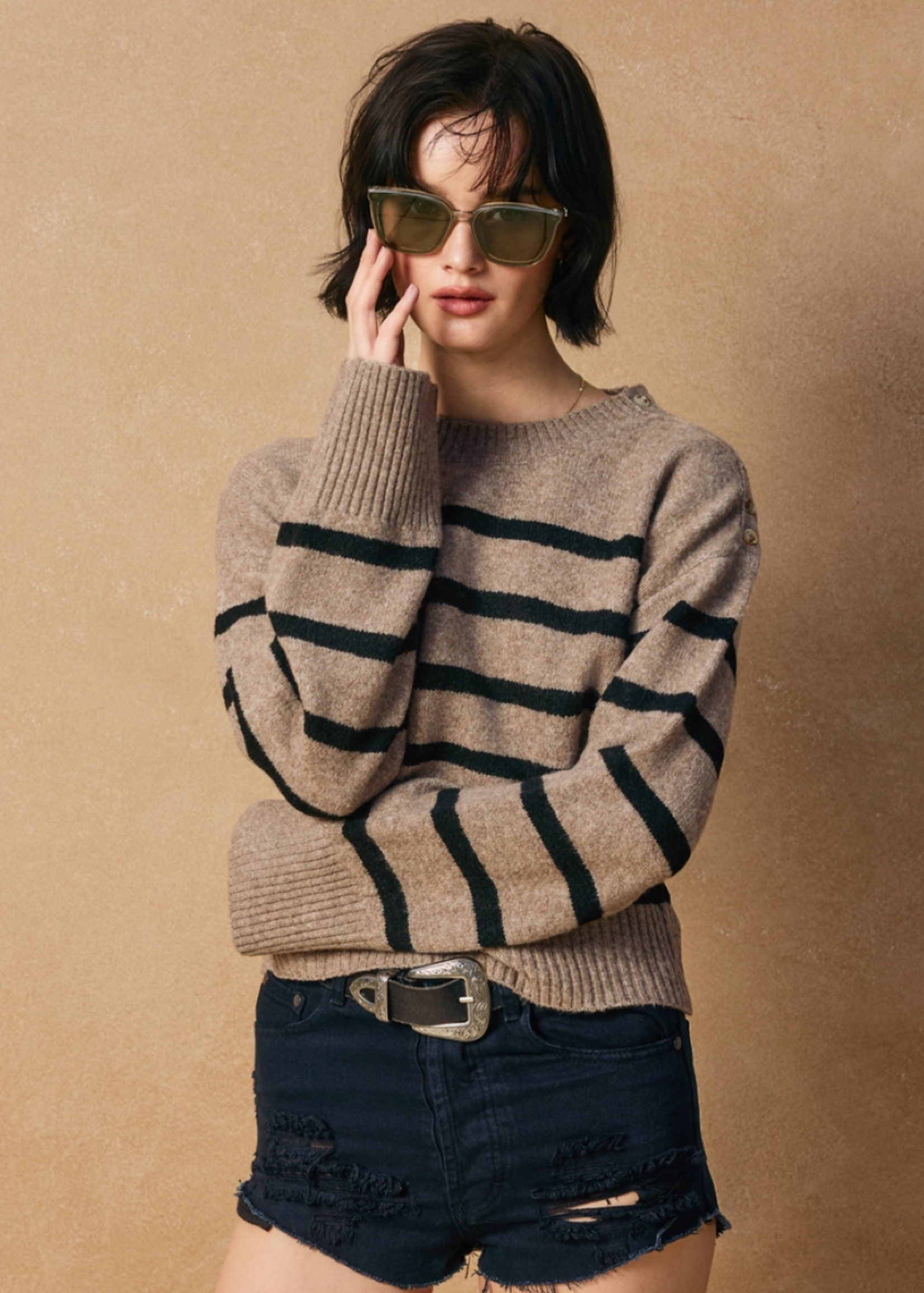 Striped Button Detail Sweater