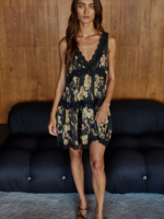 Plunged V Neck Sleeveless Tiered Flare Mini Dress