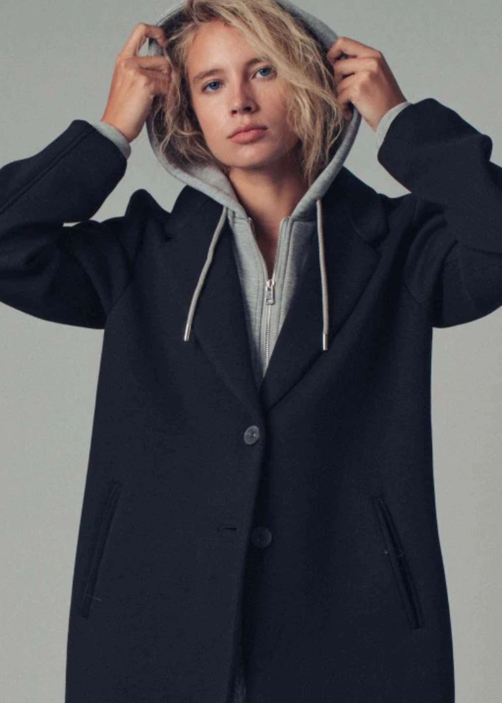 Scuba Fabric Relaxed Fit with Removable Hood Coat