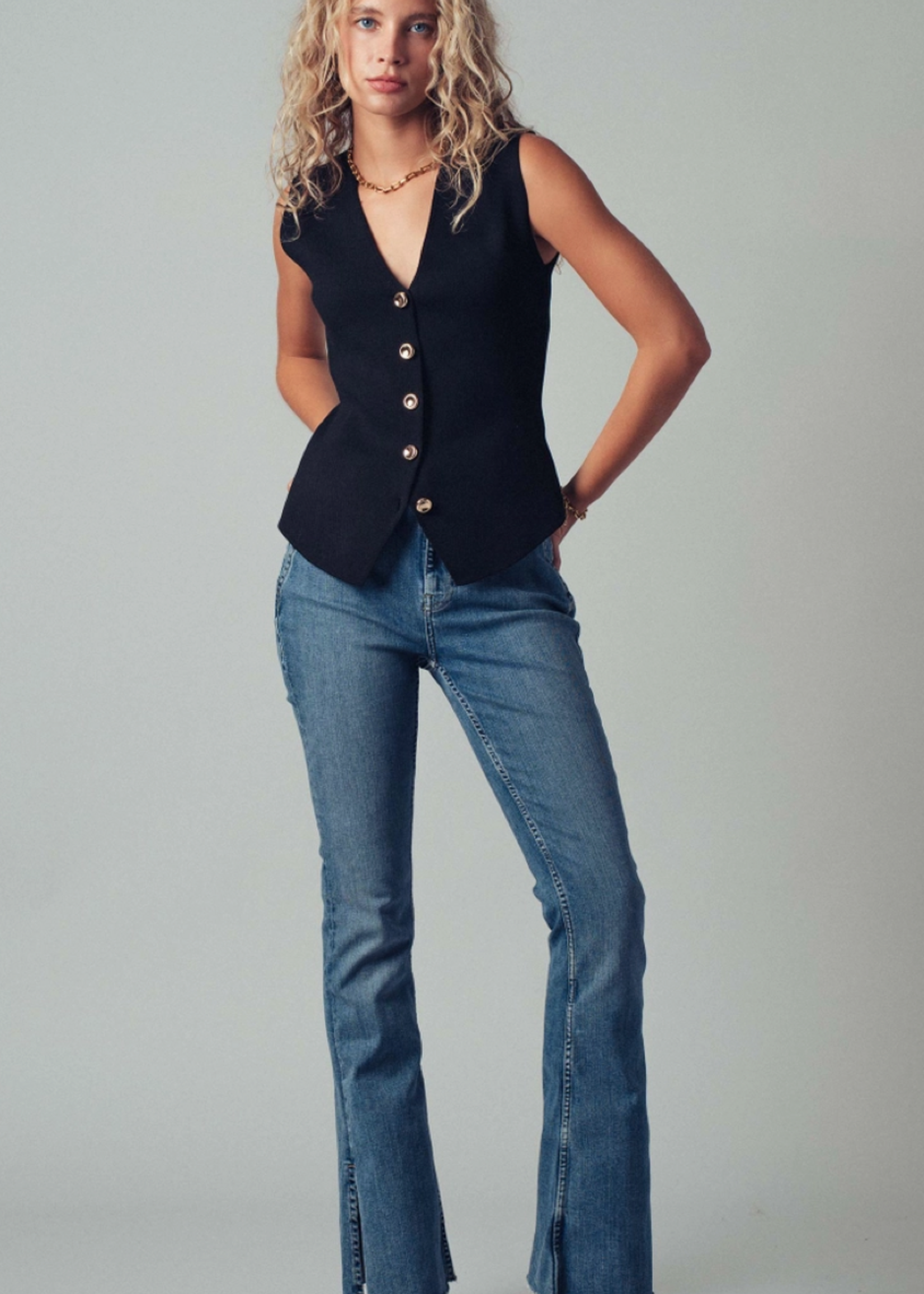 Sculpted Button-Front Knit Vest