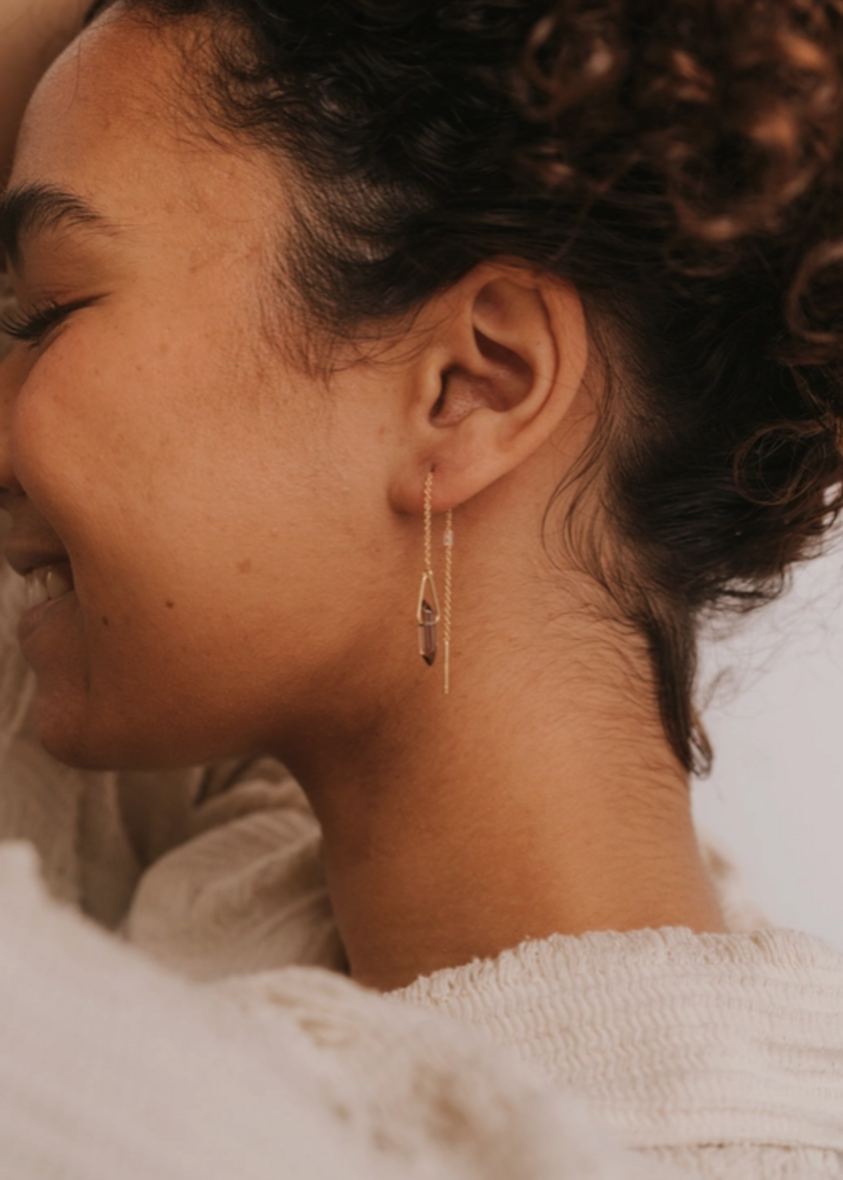 Threader - Smoky Quartz - Gold Earrings