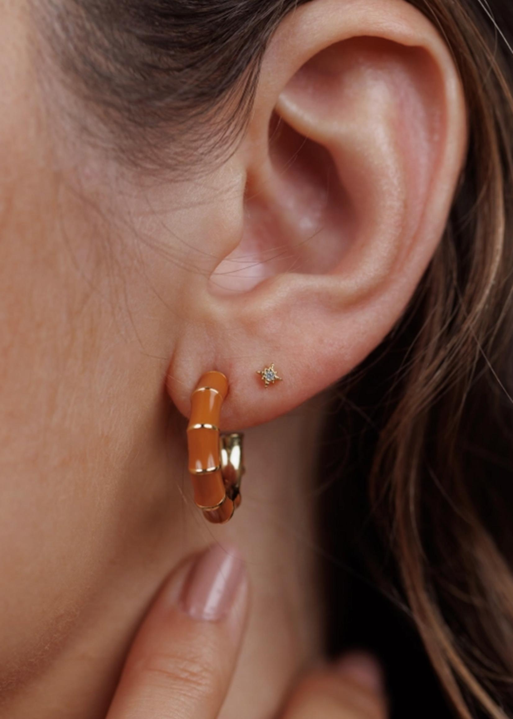 Vintage Hoop Earrings - Brown Enamel