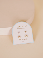 Birthstone Stud Gold Earrings Set - October