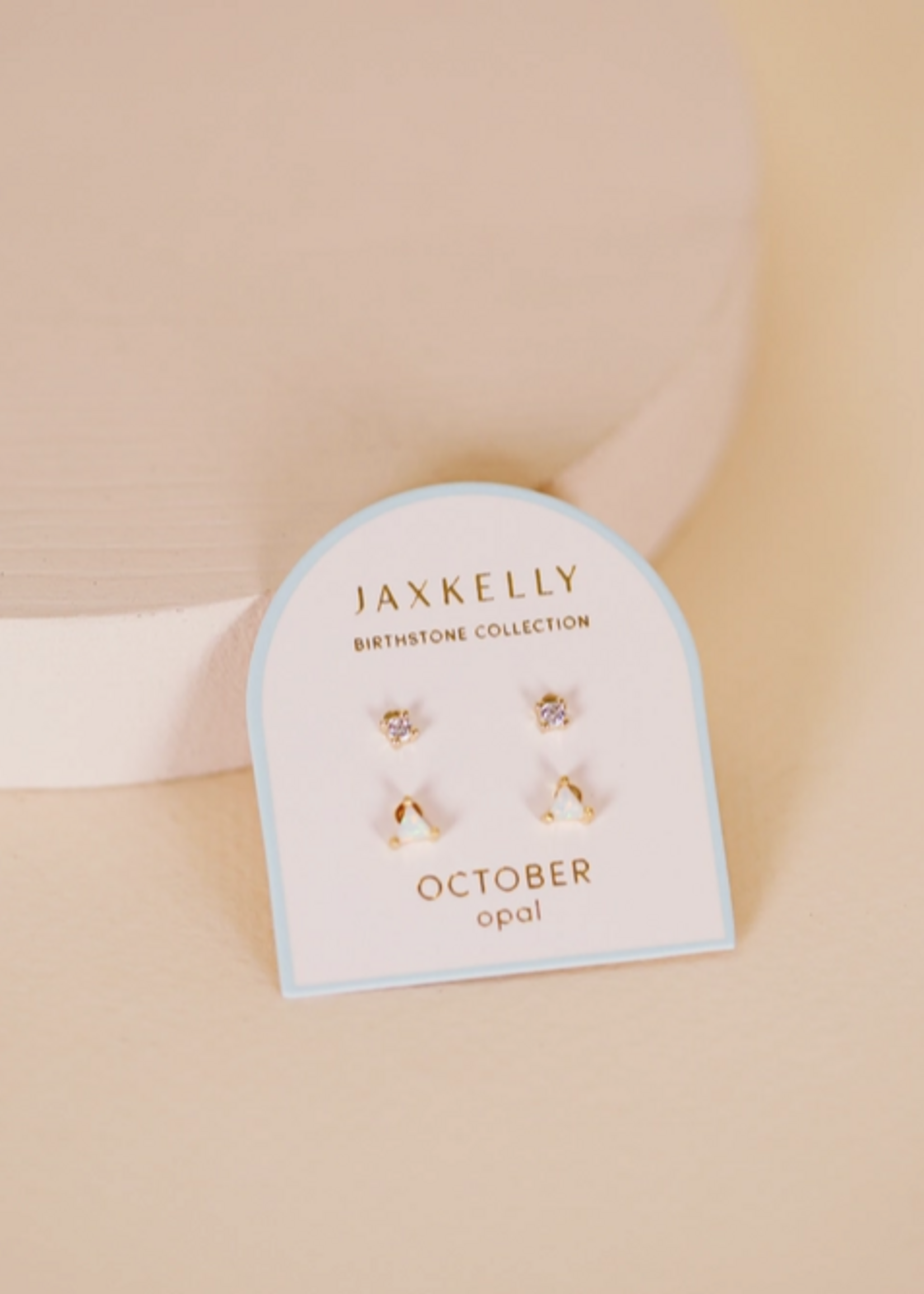 Birthstone Stud Gold Earrings Set - October