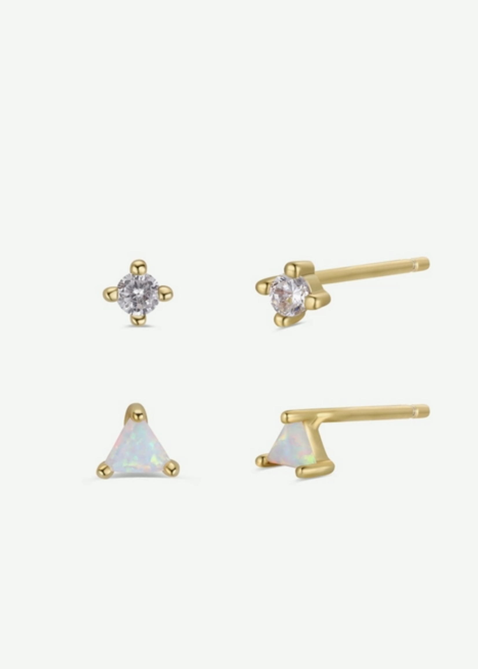 Birthstone Stud Gold Earrings Set - October
