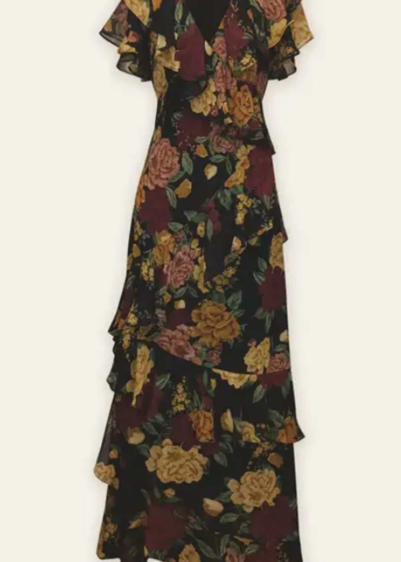 Twilight Bloom Ruffled V Neck Maxi Dress