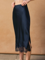 Dull Satin Lace Hem Pencil Skirt