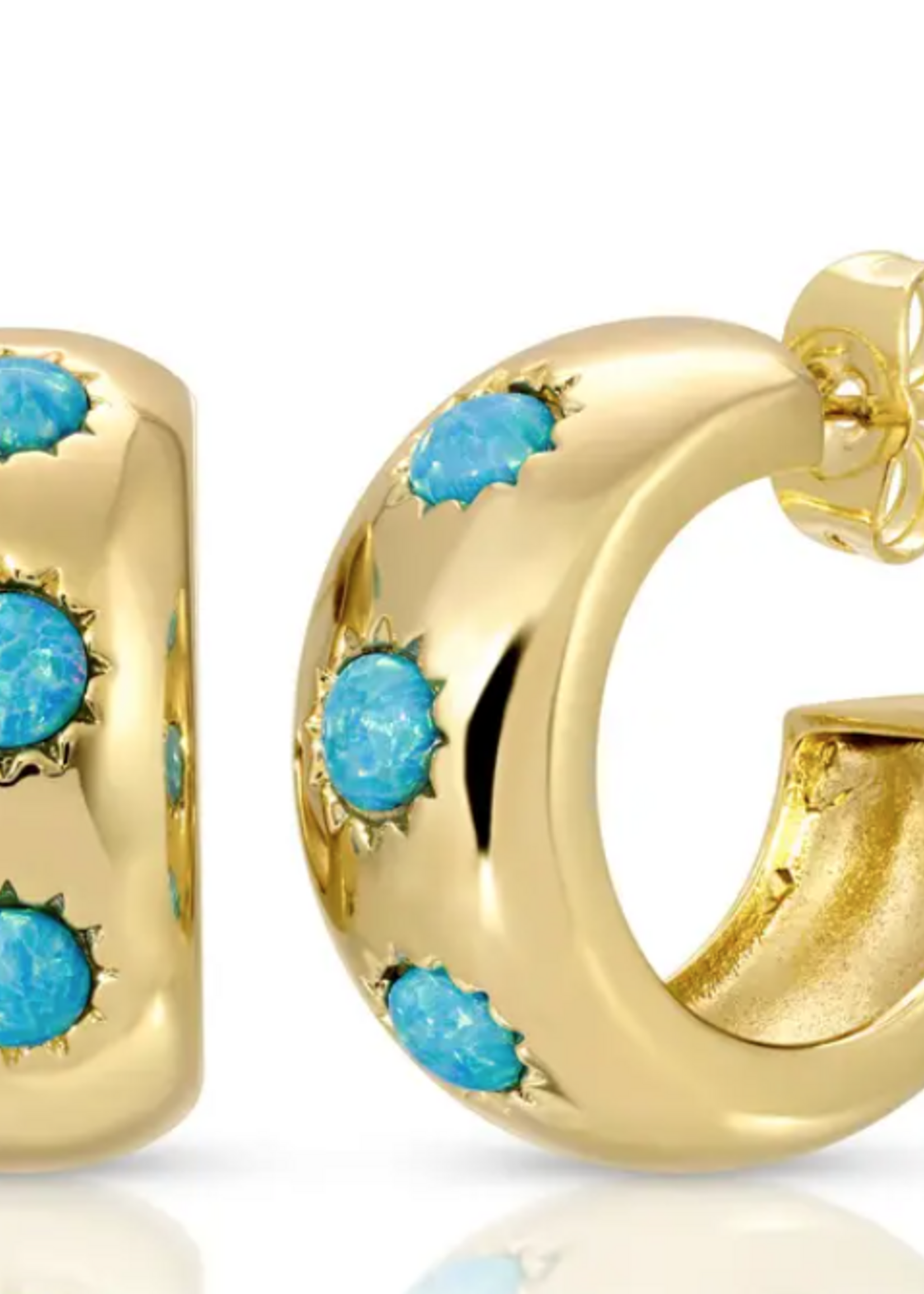 Chunky Stone Hoops - Blue Opal