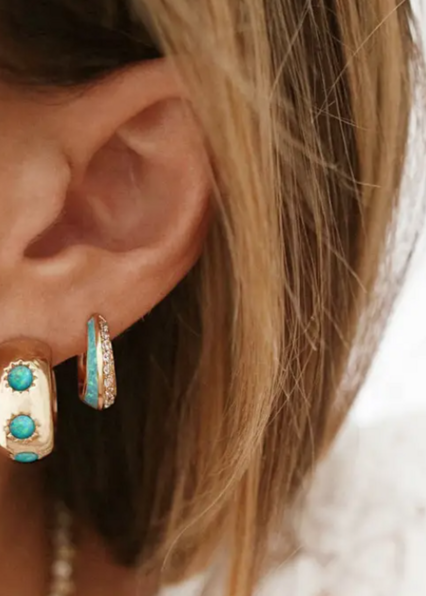 Chunky Stone Hoops - Blue Opal