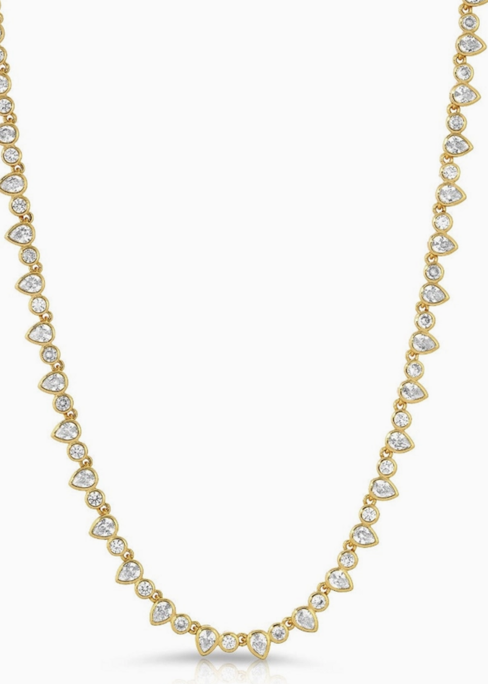 Teardrop Tennis Necklace - Clear/Gold - 15.5 Inch