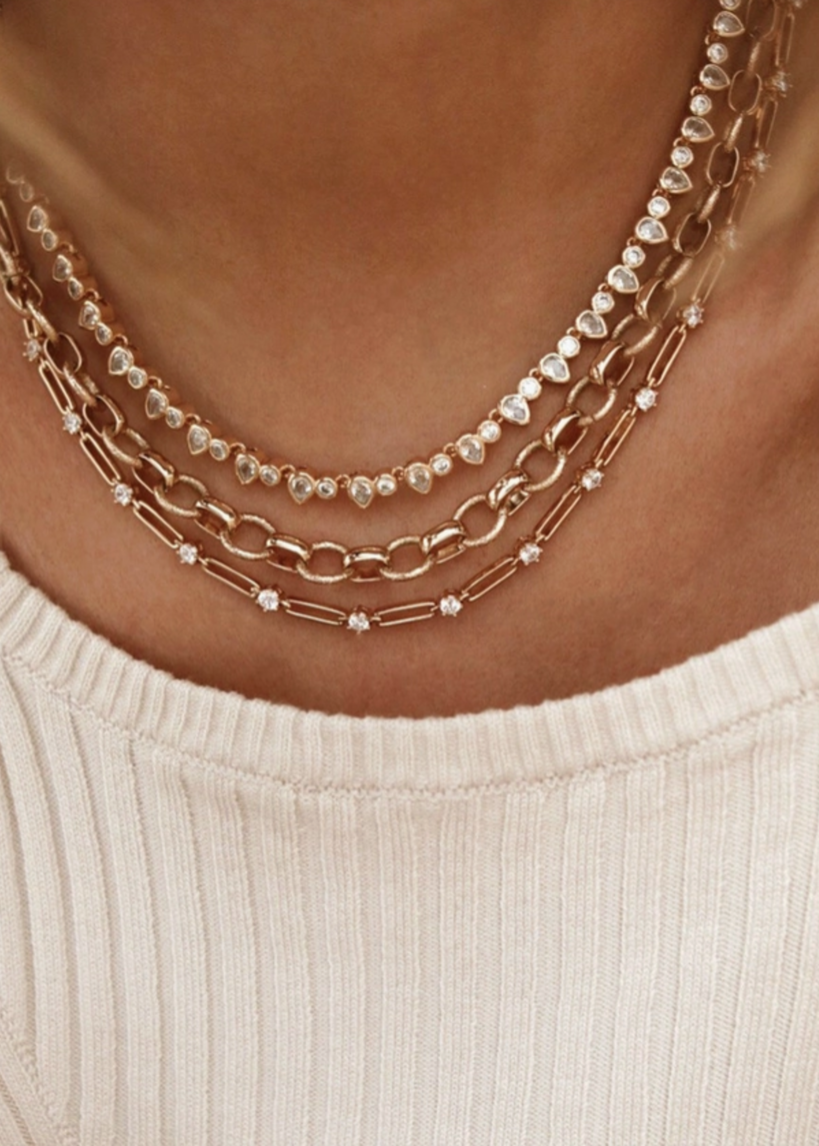 Teardrop Tennis Necklace - Clear/Gold - 15.5 Inch