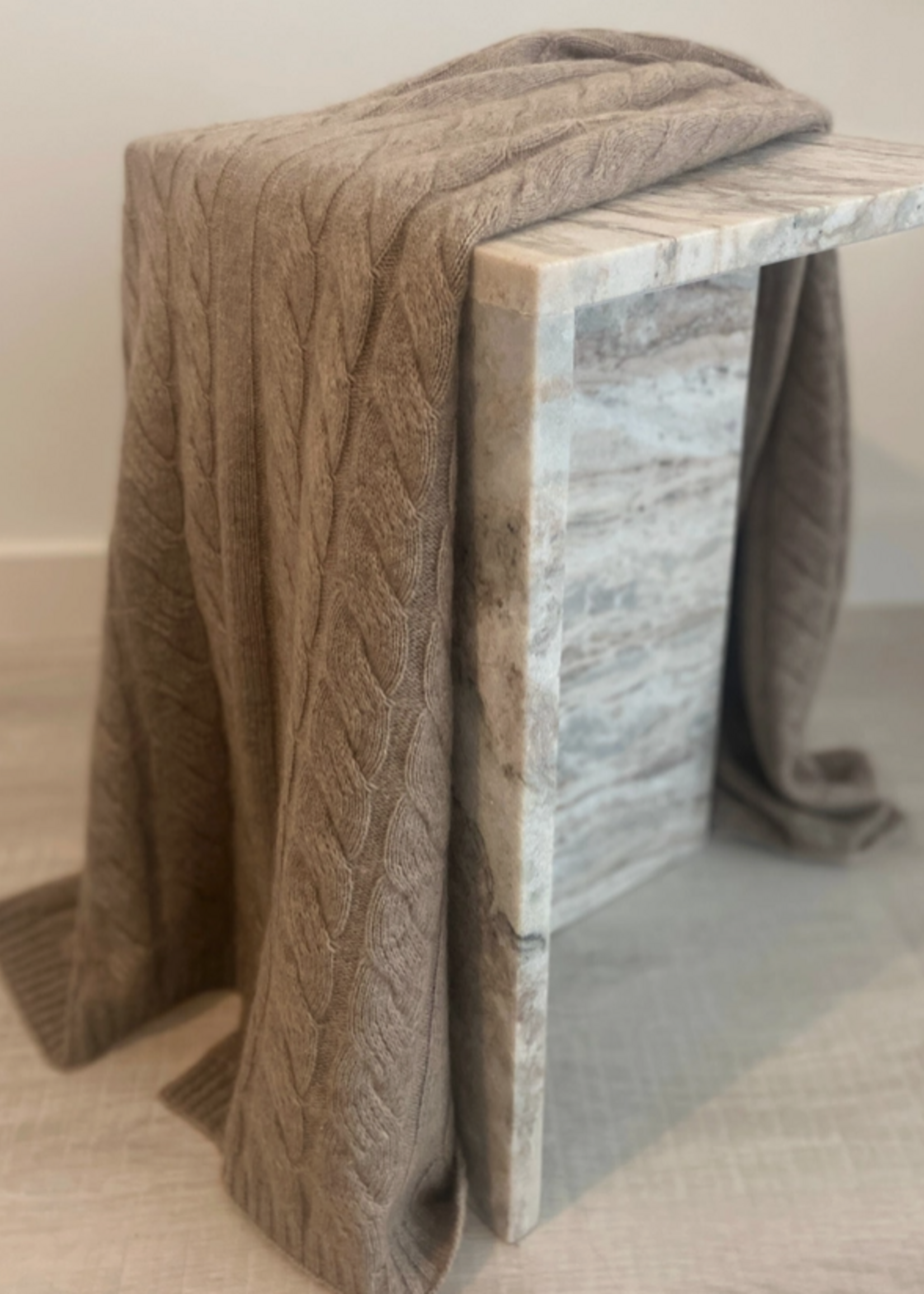 100% Cashmere Cable Knit Throw Blanket