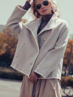 Embroidered Trim Wool-Blend Jacket Oatmeal