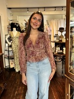 Frosted Bloom Plunging Raw Hem Blouse