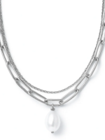 Renee Double Chain Pearl Choker Necklace Silver