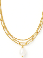 Renee Double Chain Pearl Choker Necklace Gold