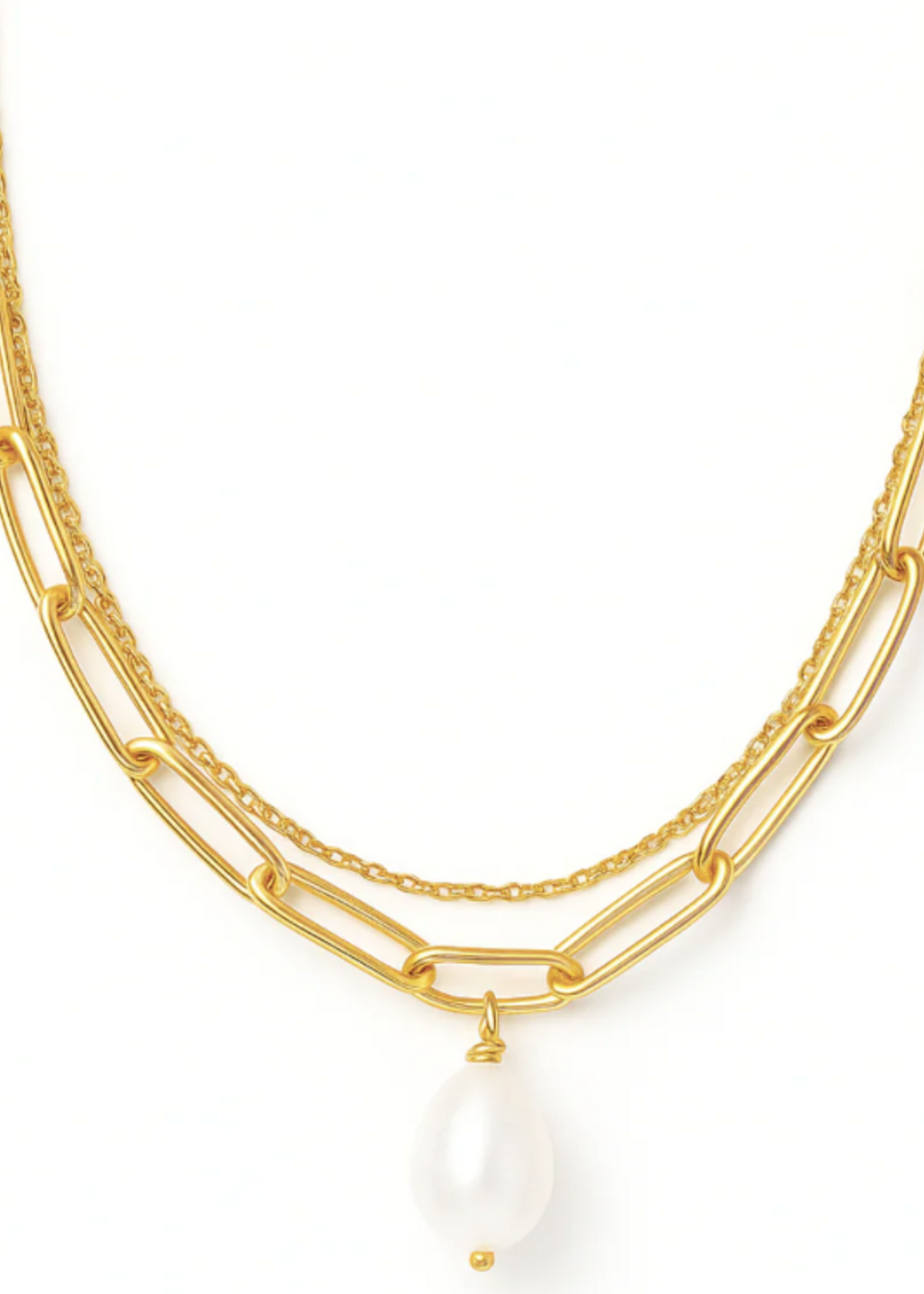 Renee Double Chain Pearl Choker Necklace Gold