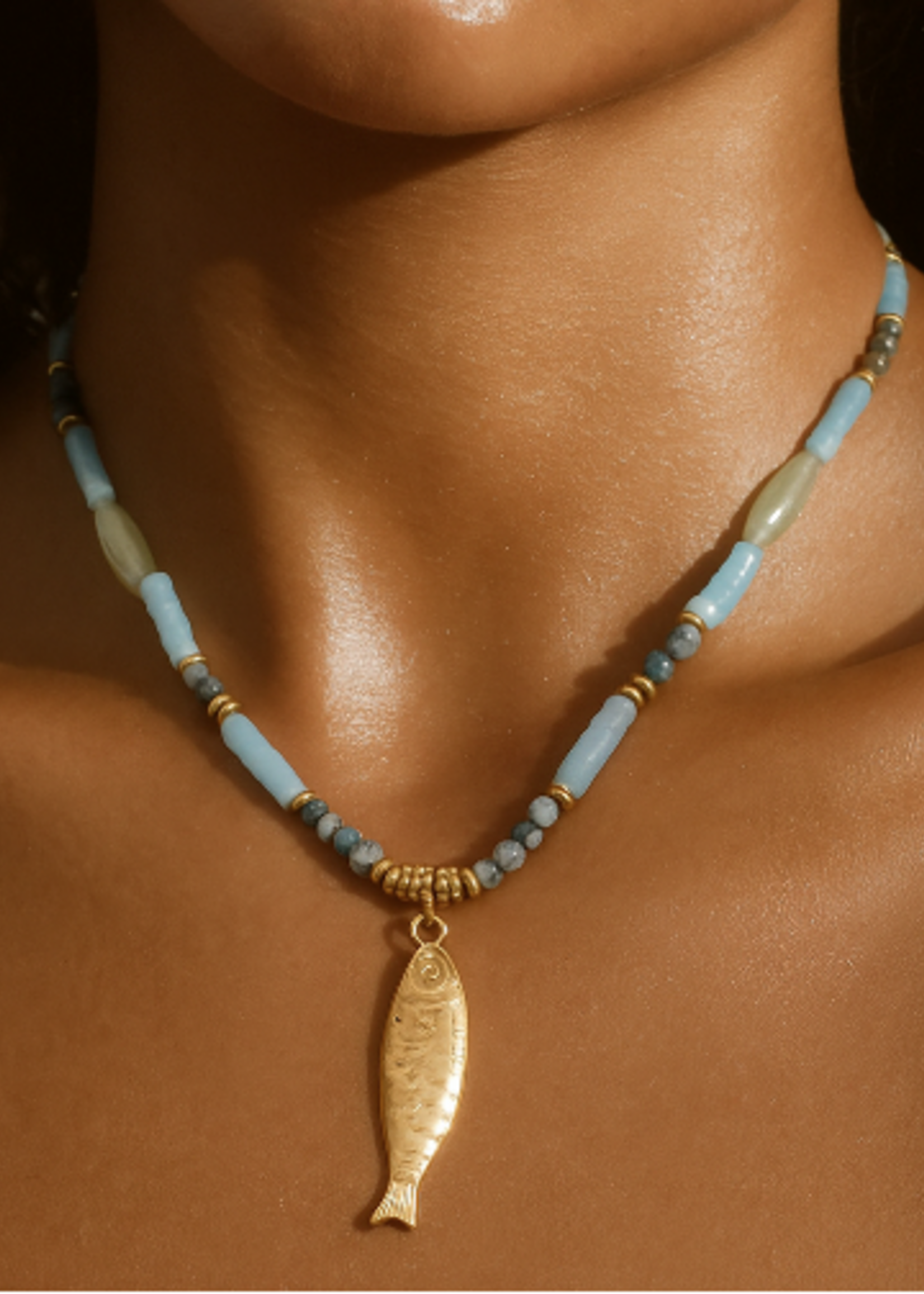 Akira Beaded Fish Pendant Necklace