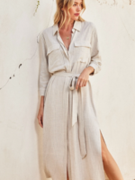 Pinstriped Belted Maxi Shirt Dress