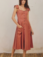 Pinstripe Flutter Sleeve Midi Dress