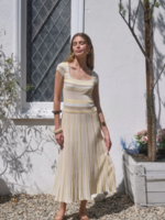 Multi-Color Stripe Pleated Knit Midi Dress