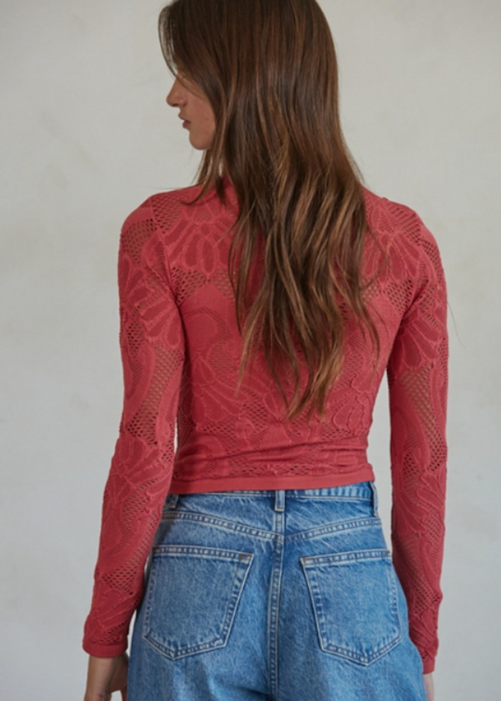 Knit Seamless Jacquard Mock Neck Long Sleeve Top