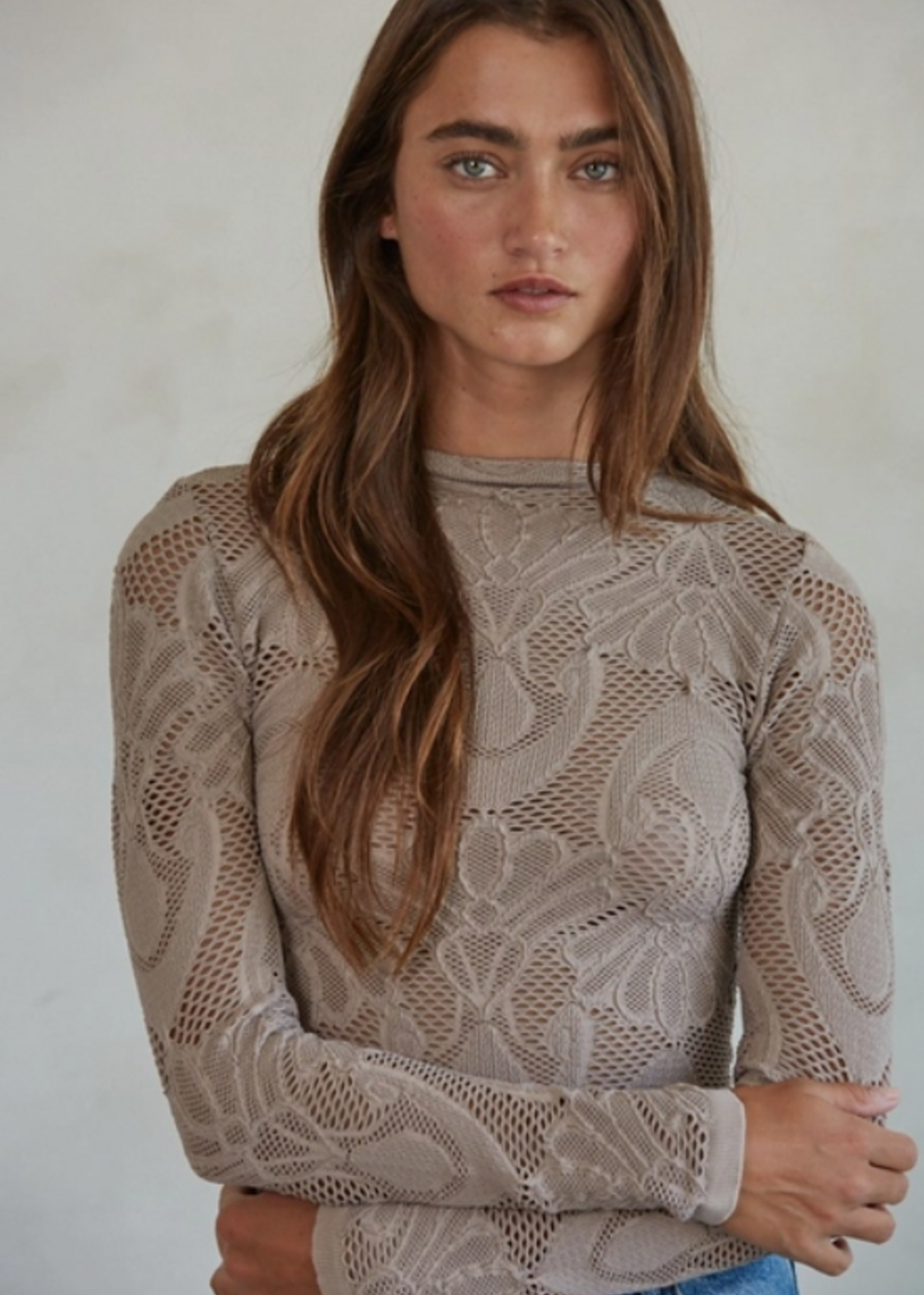 Knit Seamless Jacquard Mock Neck Long Sleeve Top