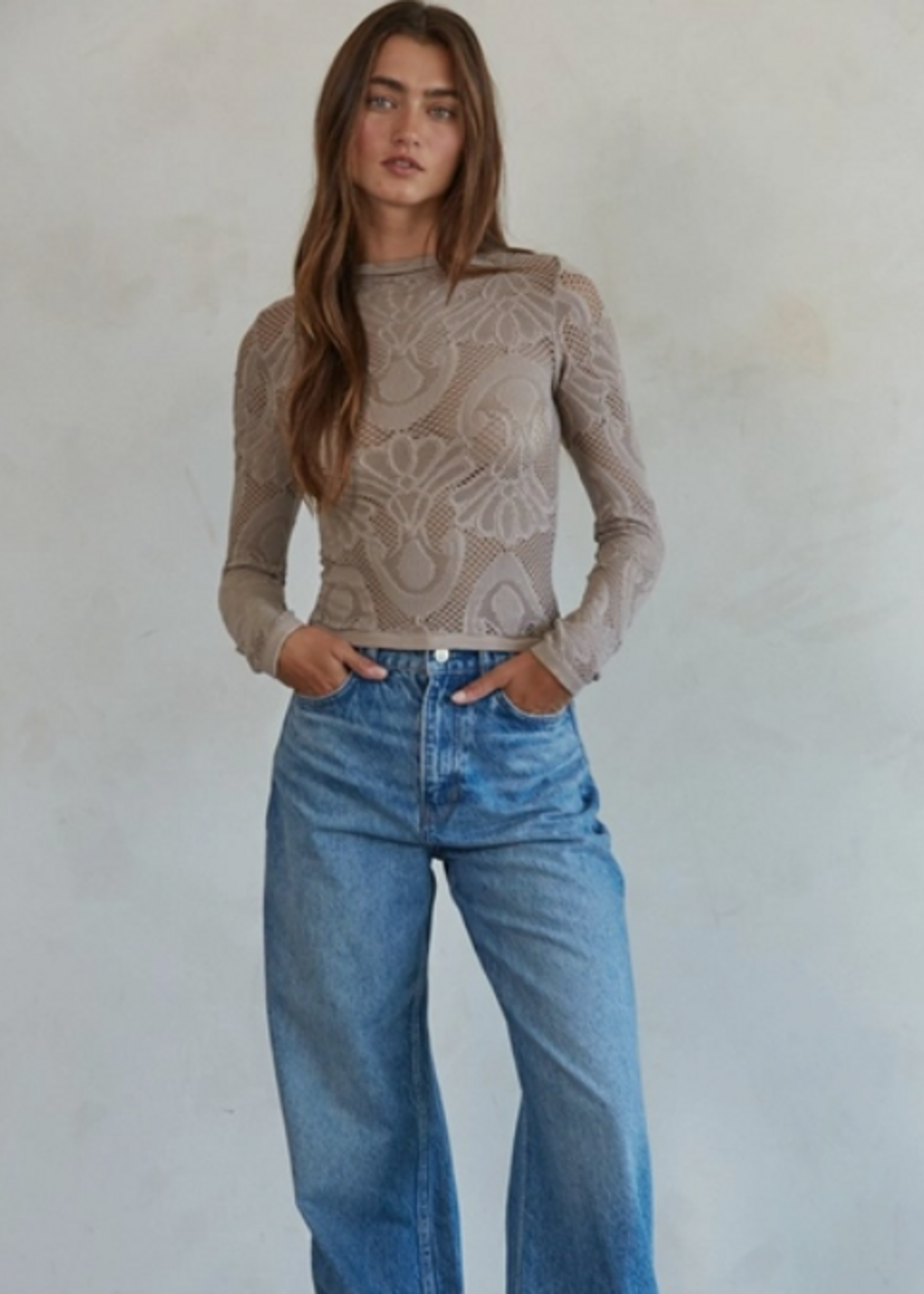 Knit Seamless Jacquard Mock Neck Long Sleeve Top