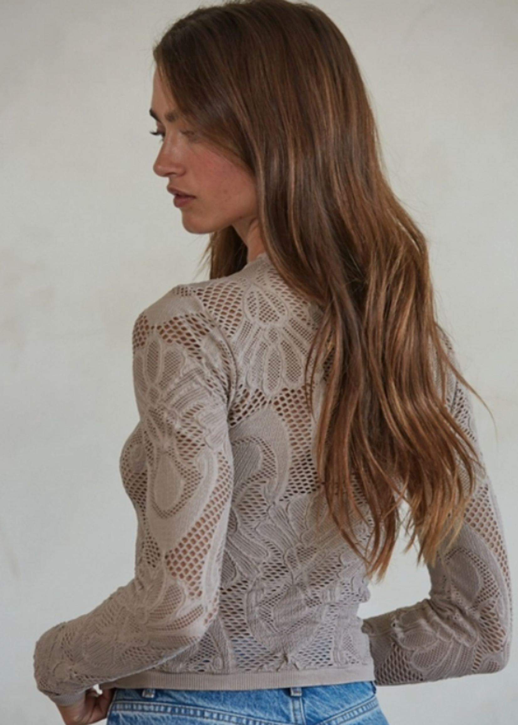 Knit Seamless Jacquard Mock Neck Long Sleeve Top