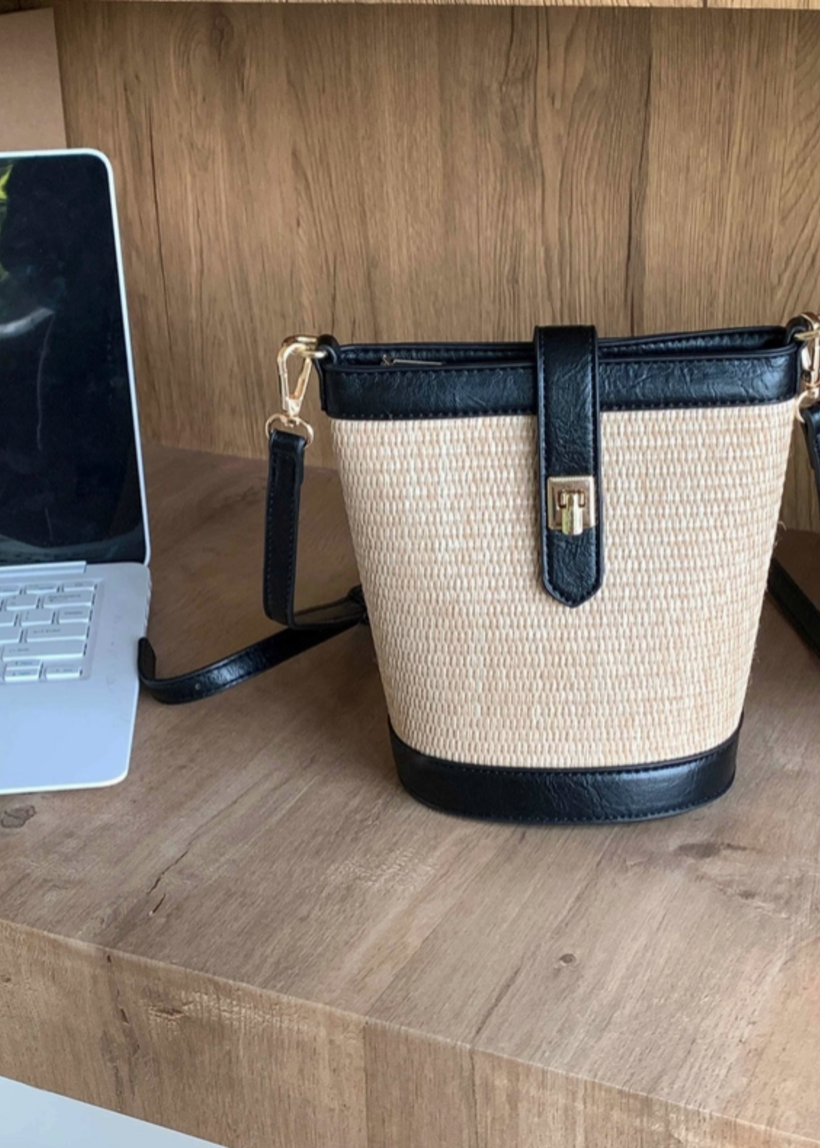 Turn Lock Straw Shoulder/Crossbody Bag