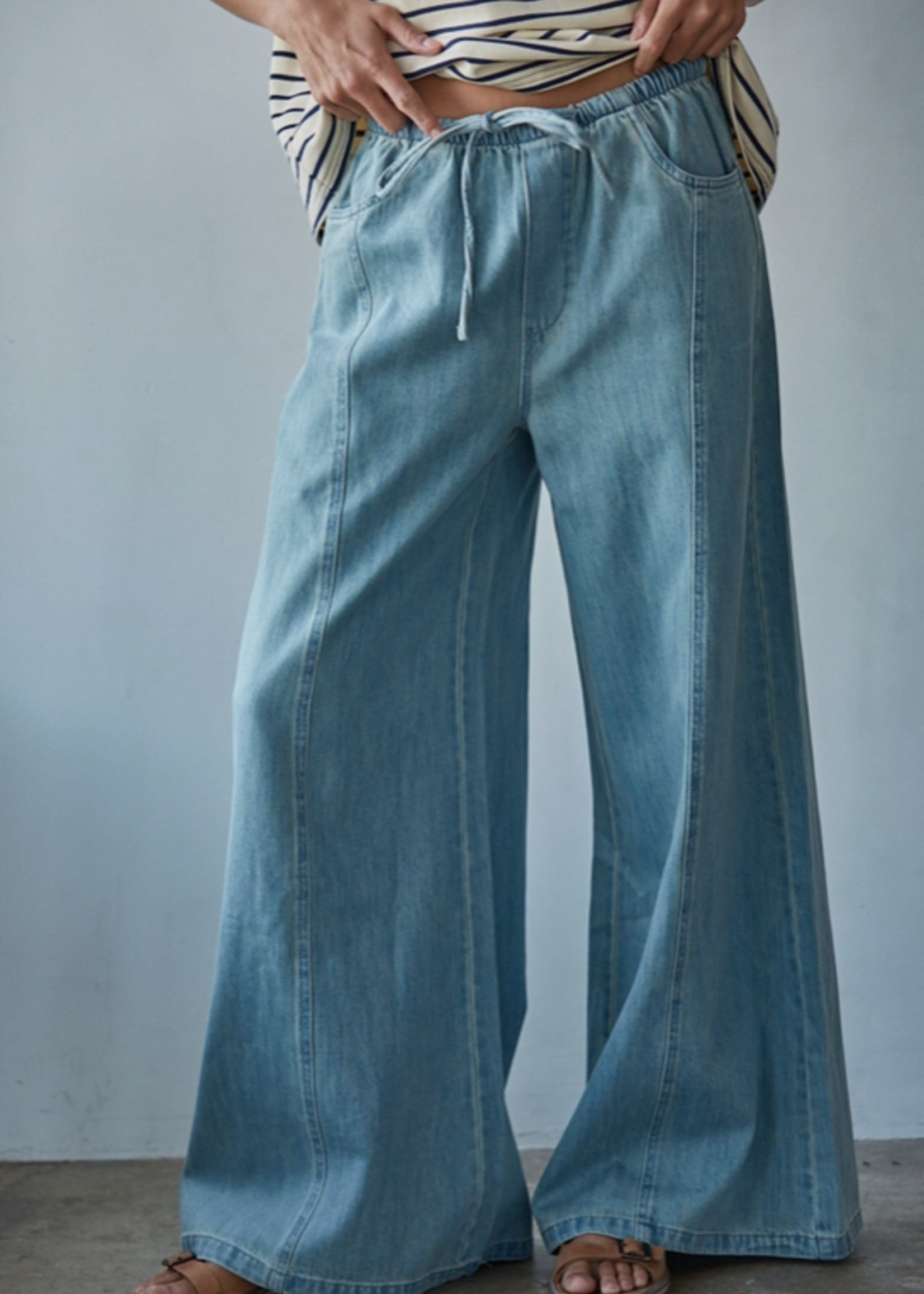 Denim Wide Leg Pants with Pockets