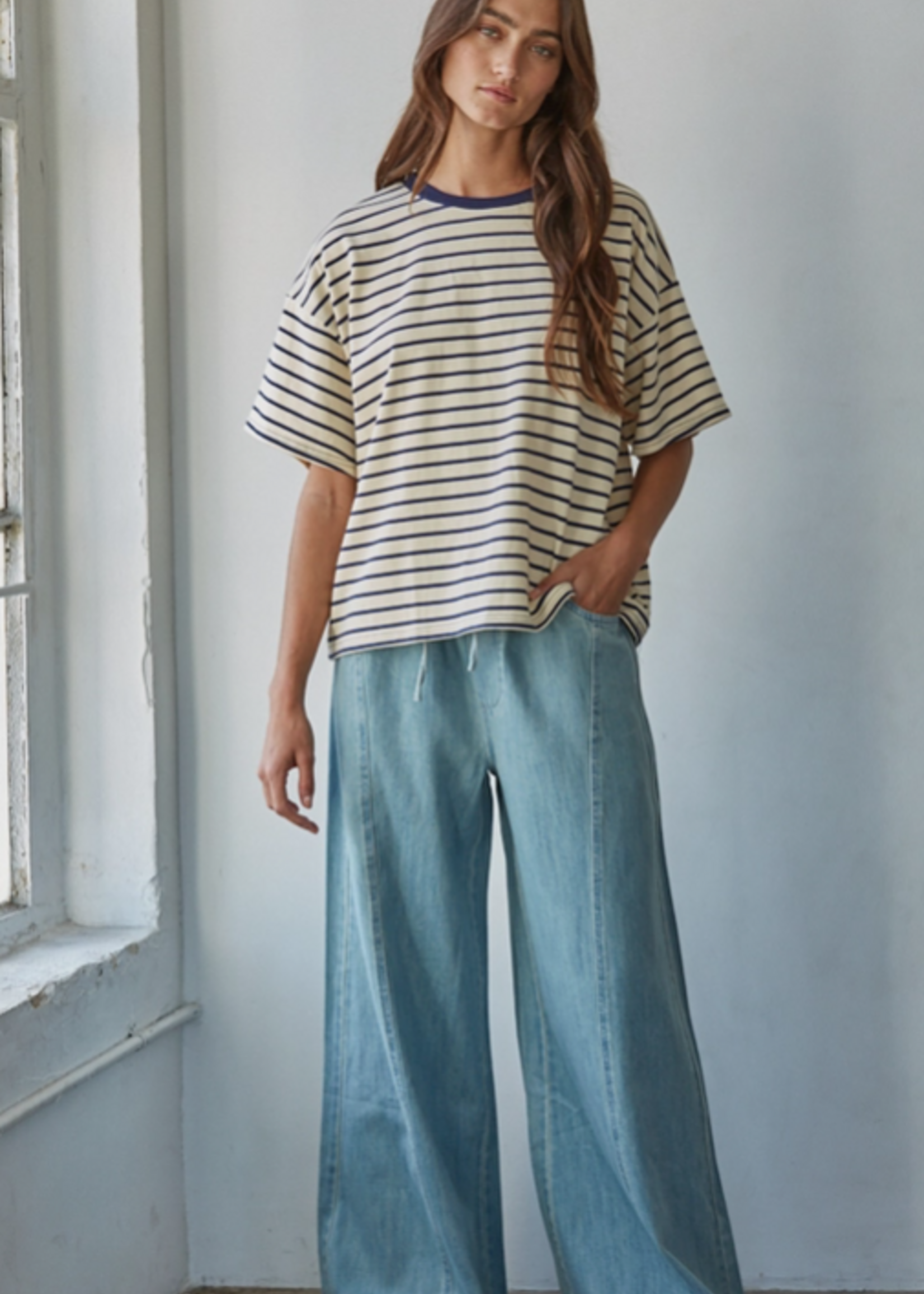 Denim Wide Leg Pants with Pockets